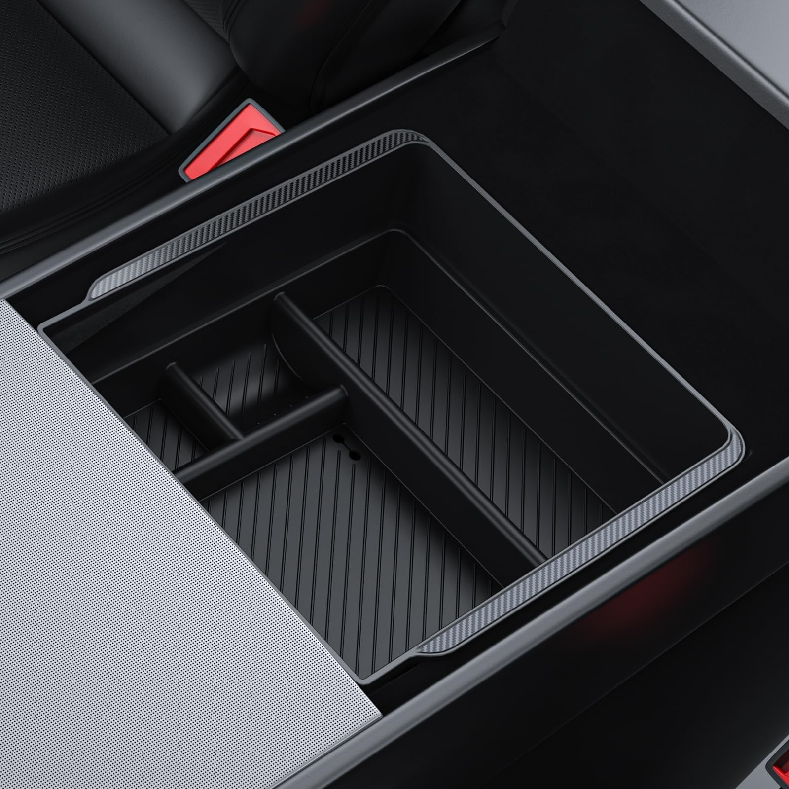 Basenor Armrest Console Organizer (Carbon Edition) For Tesla Model 3 Highland 2024 2025 Tesla Model Y 2025 Refresh (Juniper), Ar
