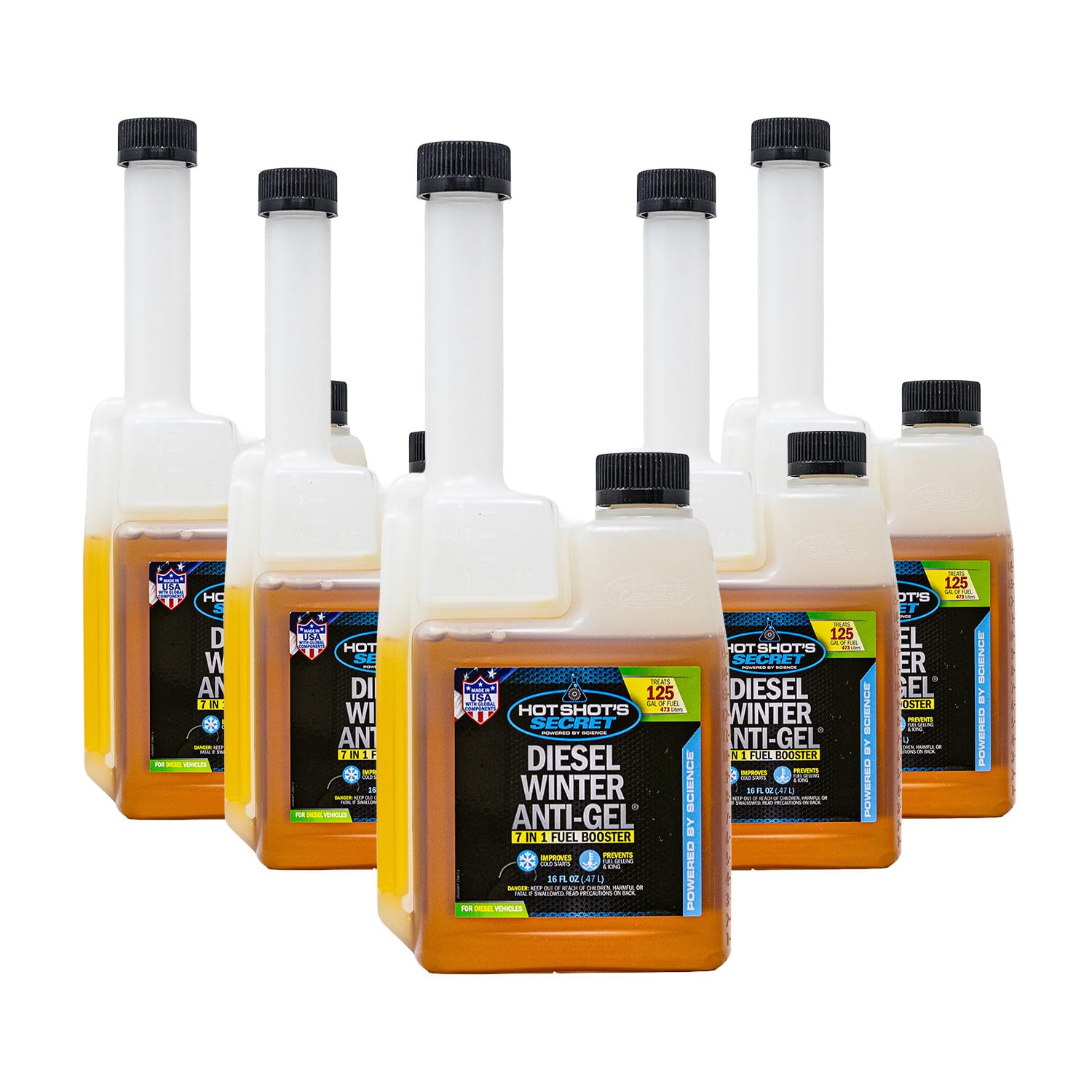 Hot Shot's Secret Diesel Winter Anti-Gel Fuel Treatment 16oz Squeeze 5 Pack, 7 in 1 Fuel Booster Winter Protection, Diesel Addit