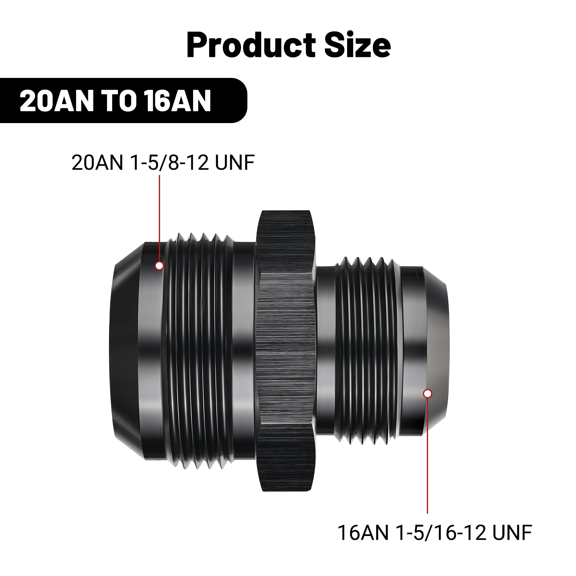 EVIL ENERGY 20AN Male to AN16 Male Flare Reducer Coupler Union Straight Adapter Fitting Black