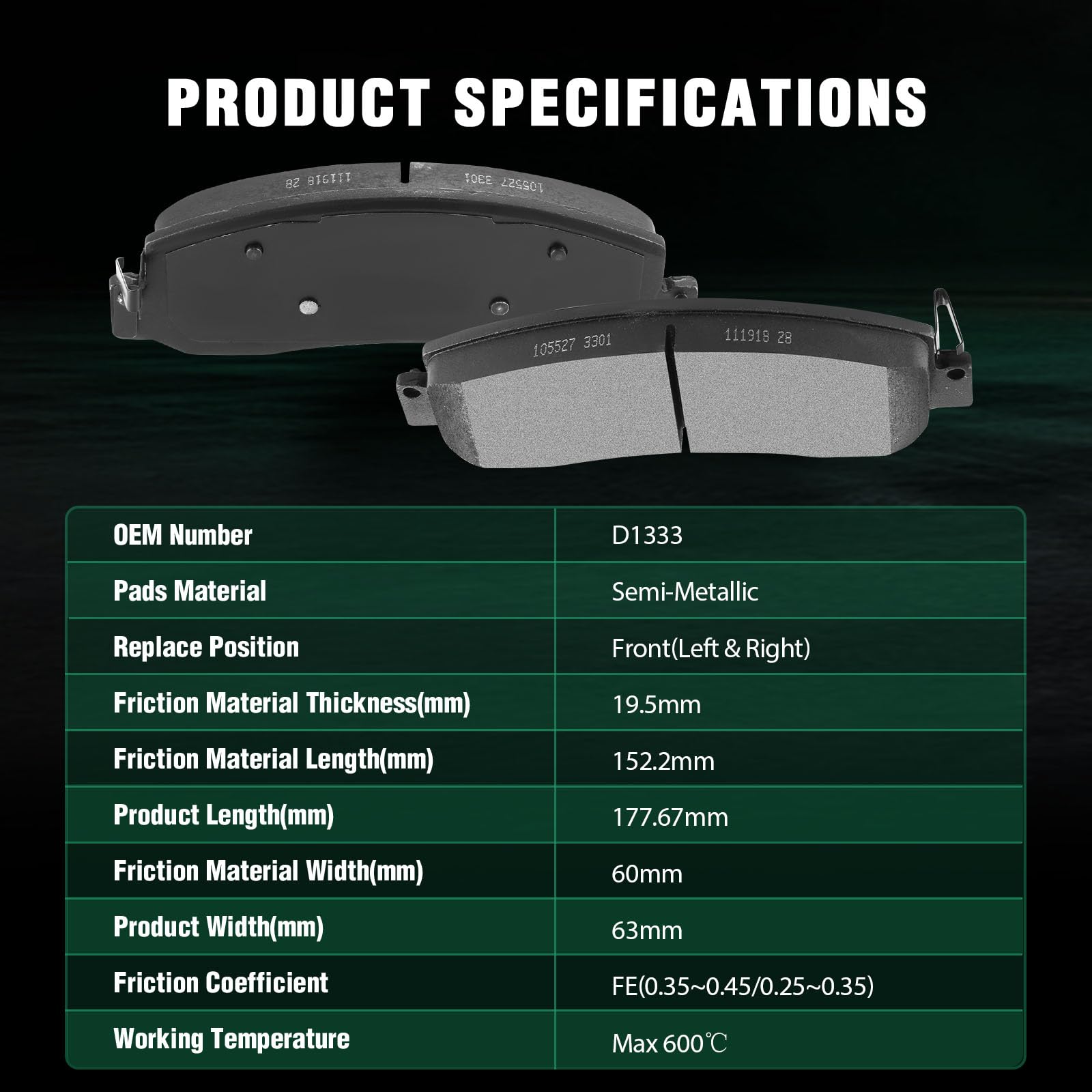 Automuto 4Pcs Front Semi-Metallic Disc Brake Pads Set D1333 For Ford For F-250 Super Duty 2008-2013, For Ford For F-350 Super Du