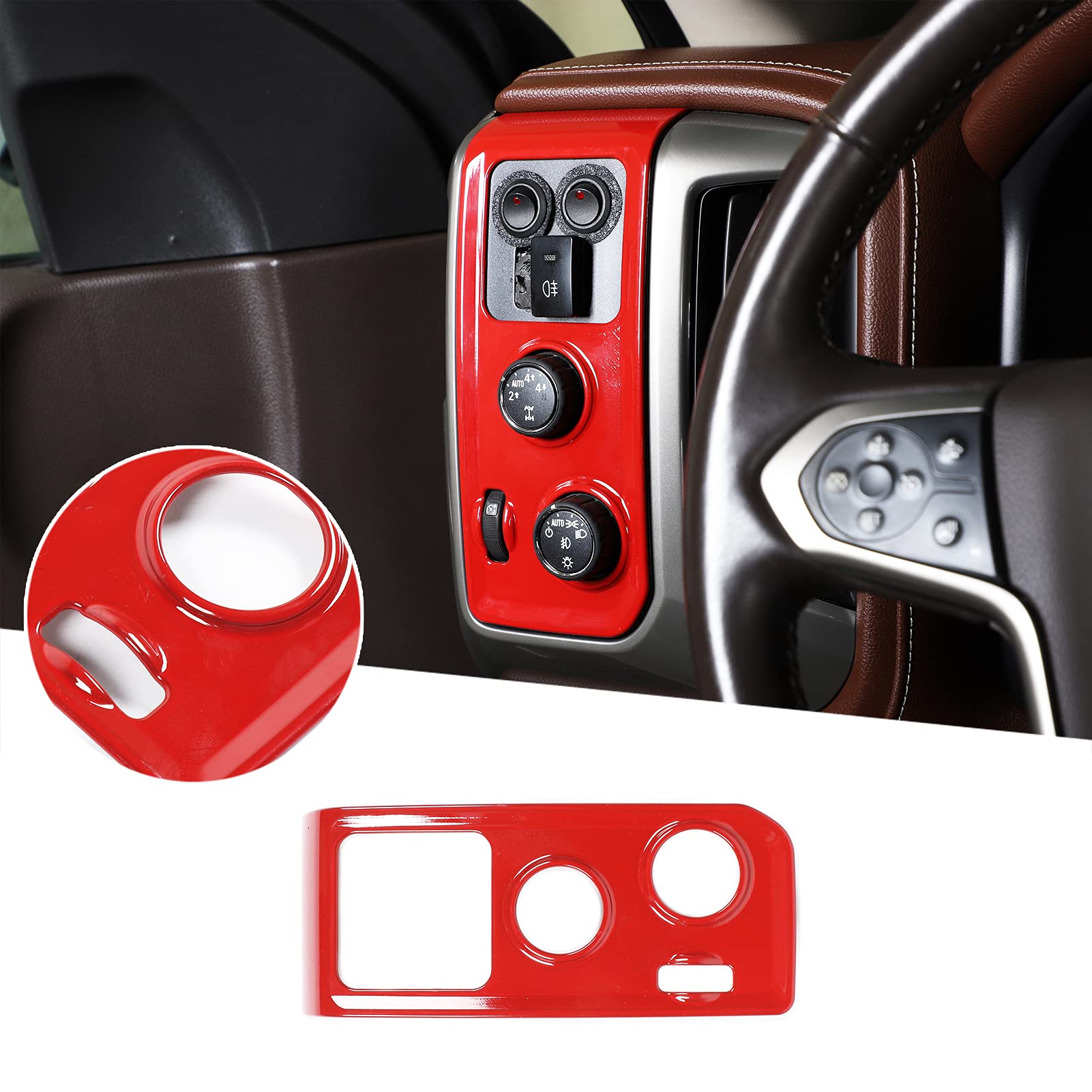 RT-TCZ Headlight 4WD Mode Switch Button Panel Trim Cover ABS Decoration Interior Accessories for GMC Sierra for Chevrolet Silver