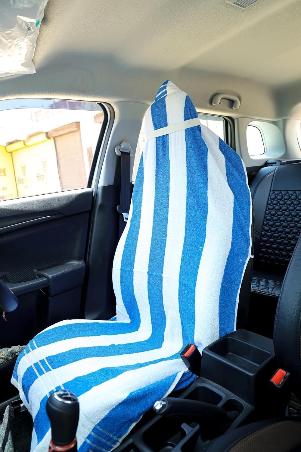 DRYHUG Car Towel Seat Cover Accessories Front & Rear 100% Pure Cotton Fabric Pack of 1 (Blue White, Cotton)