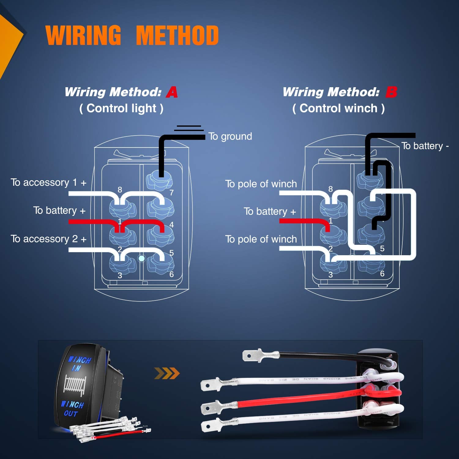 Nilight 90005B Momentary Laser Rocker Switch 7Pin Winch in Winch Wiring Harness Kit 20A/12V 10A/24V Switch Jumper Wires Set,2 Ye