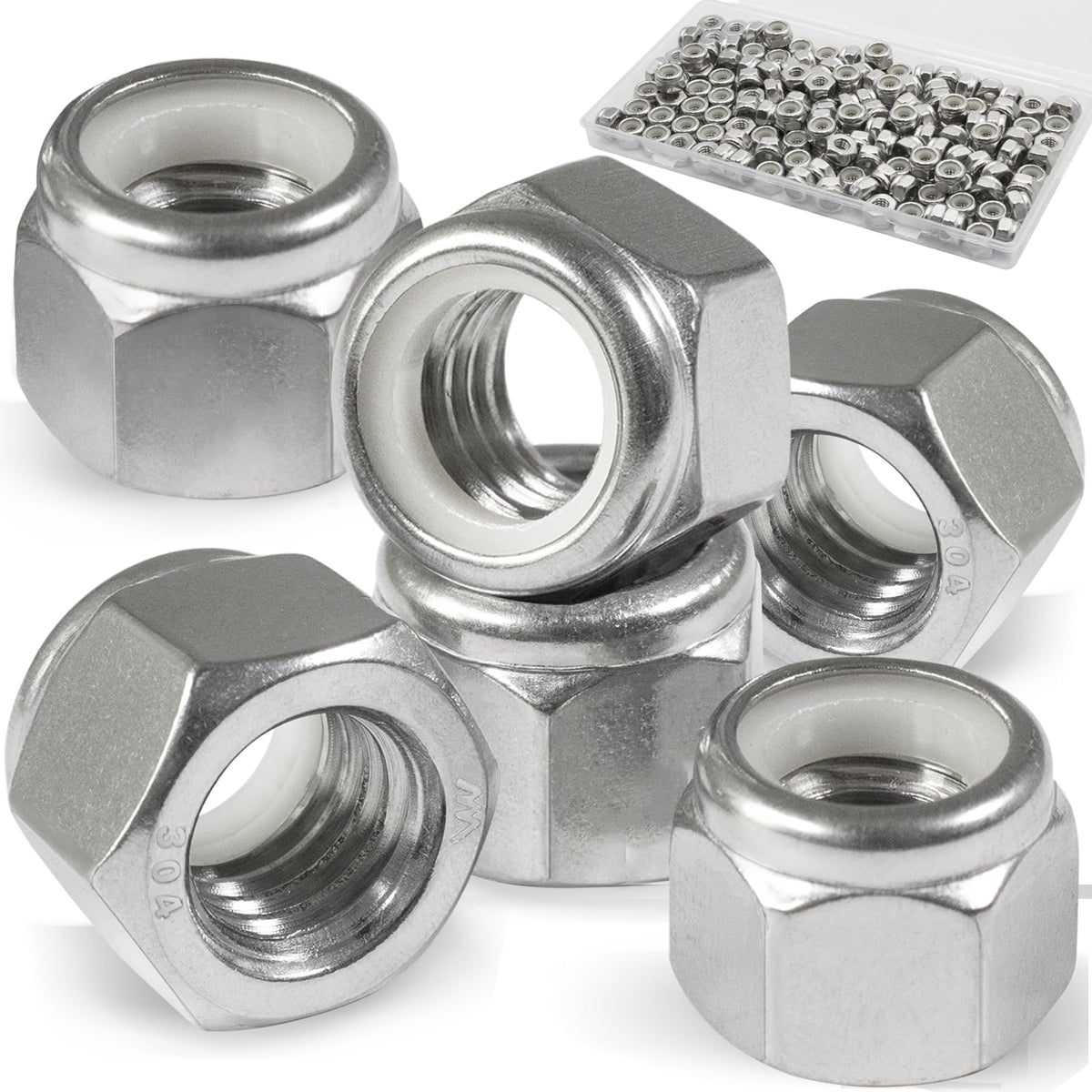 Vifmy 150 Pack 10#24 Nylon Insert Locknuts,304 (A2-70) Stainless Steel Lock Nuts,Standard Inch Thread Nylock Nuts