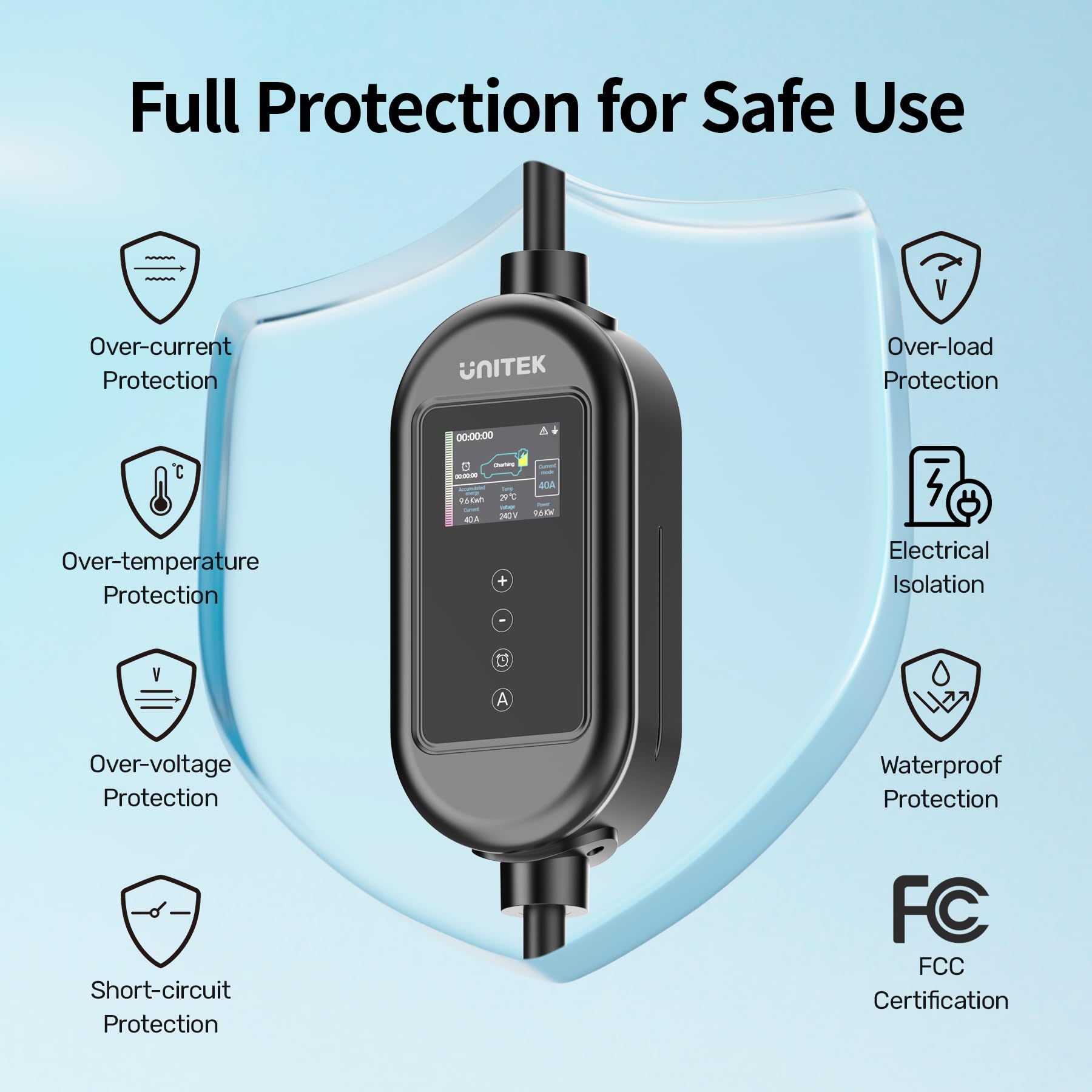 Unitek 40A 9.6KW Tesla Home Charger -Auto Sensing Level 2 Portable Tesla Wall Charger,240V Mobile Charger Connector for Tesla, E