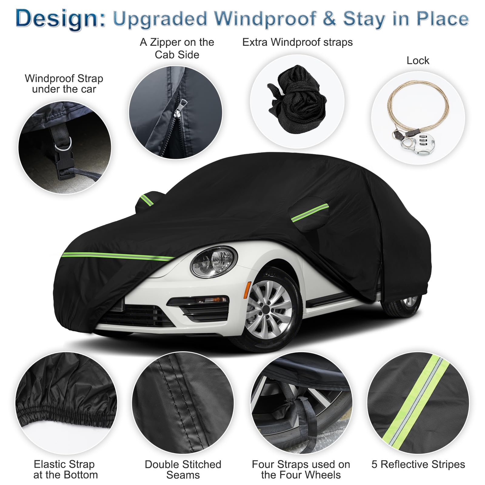 For New Beetle Car Cover Waterproof All Weather Heavy Duty Protection Outdoor Light Shell Full Car Covers Windproof With Driver