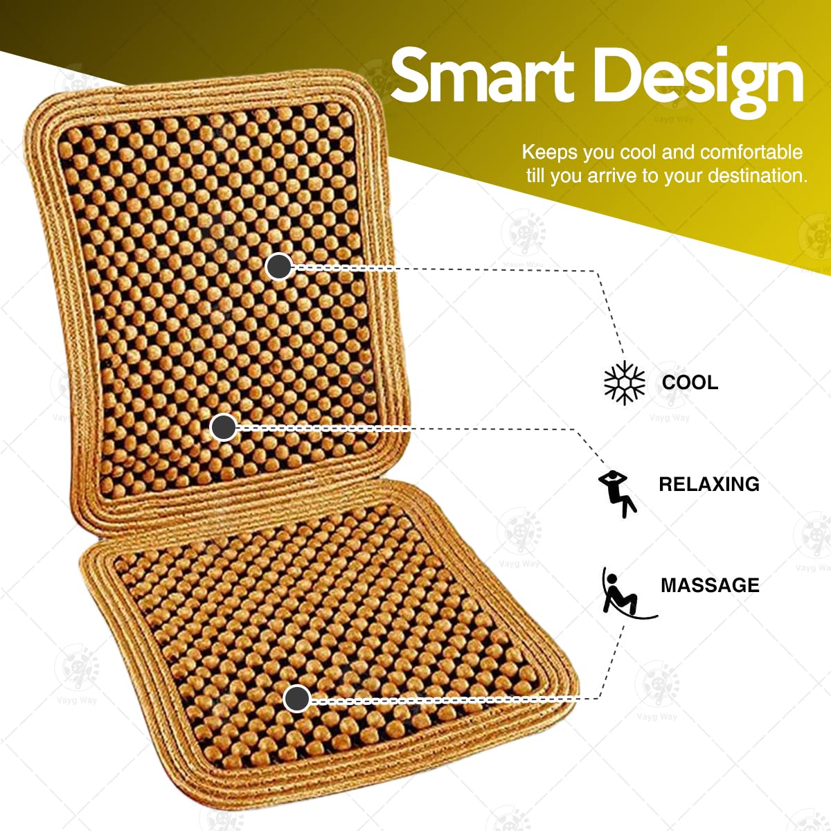 VaygWay Wood Beaded Comfort Seat Cushion Seat Cover – Wooden Beaded Car Seat Cover – Natural Wood Double Strung Beads – Massage Comfort Cover Car Seat – Universal SUV Auto Office Home