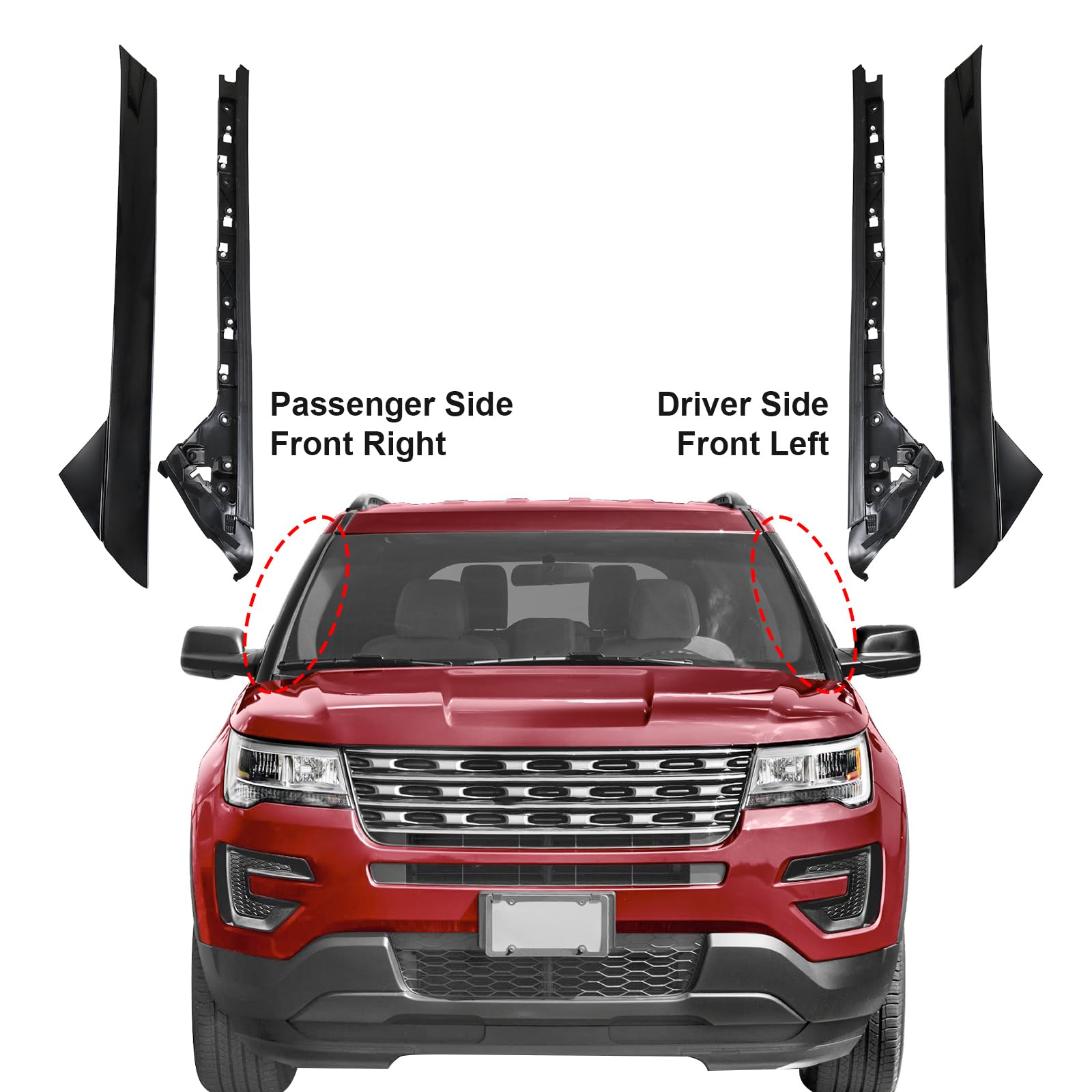 A-Pillar Molding Trim Kit Outer And Inner Trim Set Replacement For 2011-2019 Ford Explorer 4 Door Utility (Left & Right) Replace