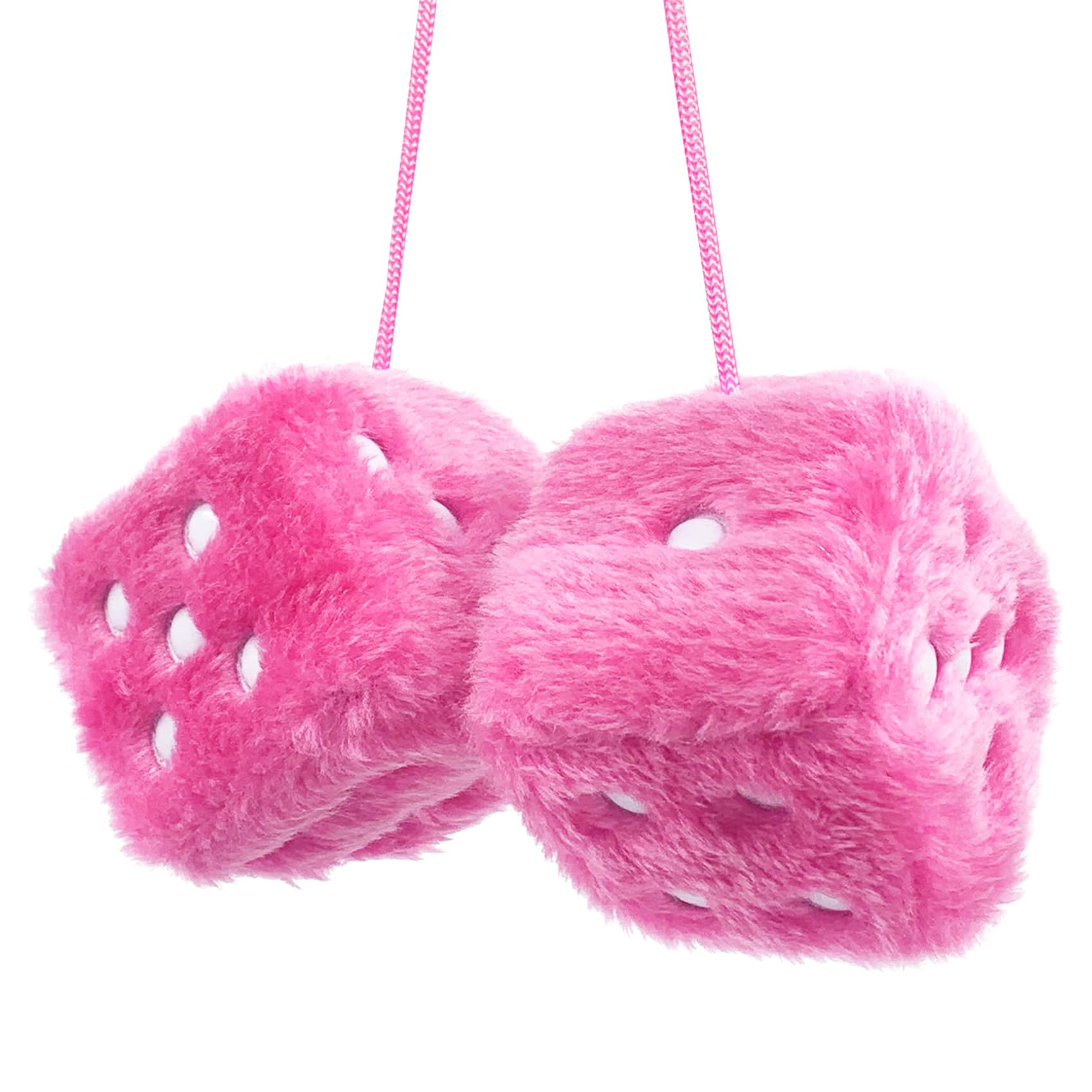 Ygmoner Pair Of Retro Square Mirror Hanging Couple Fuzzy Plush Dice With Dots For Car Decoration (Pink)