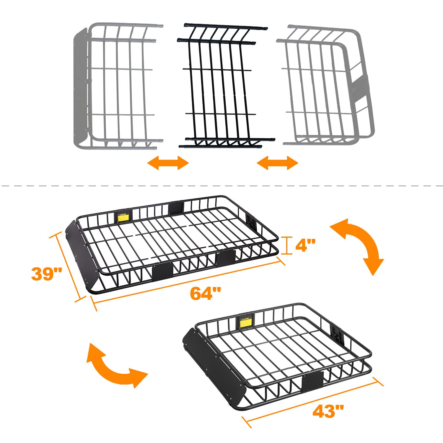 Xcar 64''X 39''X 4'' Universal Roof Rack Basket Black With 3' X 4' Cargo Net And Rooftop Cargo Carrier Bag 15 Cubic Ft - Car Top