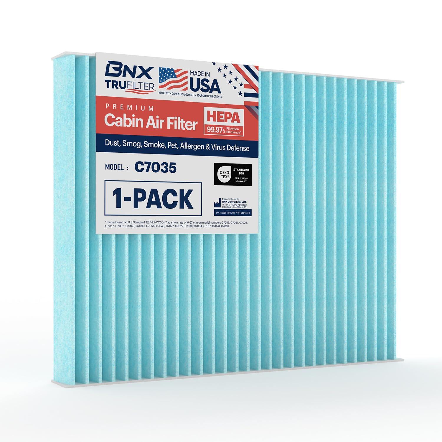 Bnx Trufilter C7035 Cabin Air Filter, Hepa 99.97%, Made In Usa, Compatible With Audi Q7, Porsche Cayenne, Volkswagen Touareg