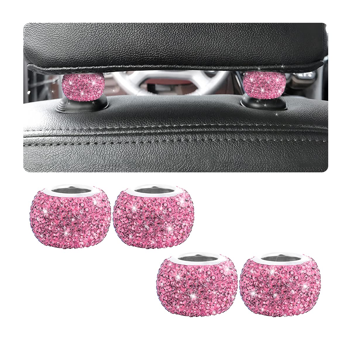 Belomi 4 Pack Car Headrest Collars, Bling Car Head Rest Collars Rings Decor, Rhinestone Car Head Rest Collars, Diamond Interior 