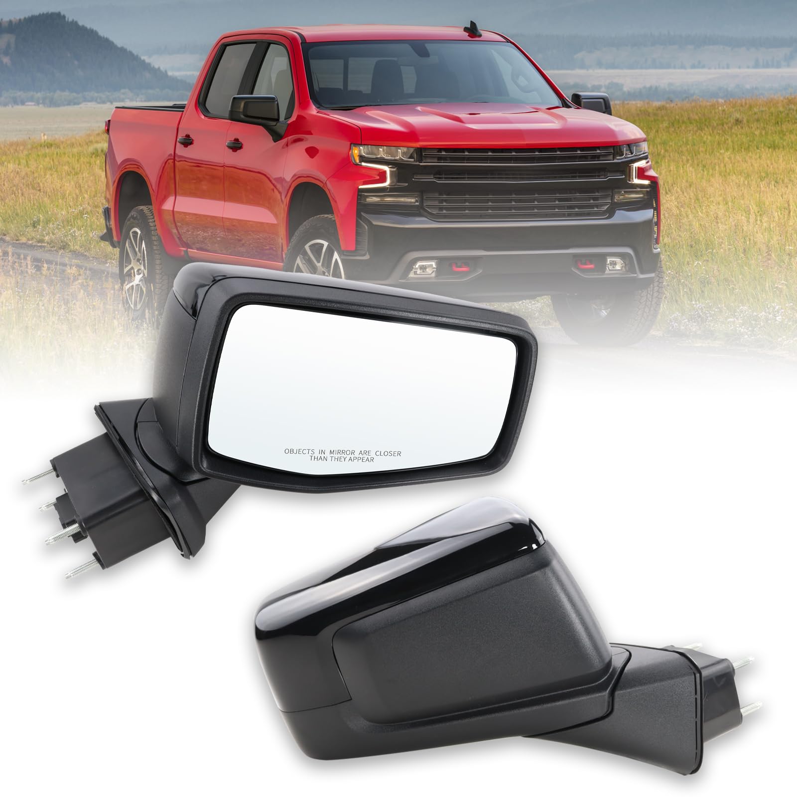Lqito Right Passenger Side Mirror Compatible with 2019-2025 chevy Silverado 1500 Power Glass Manual Folding With Temperature Sen
