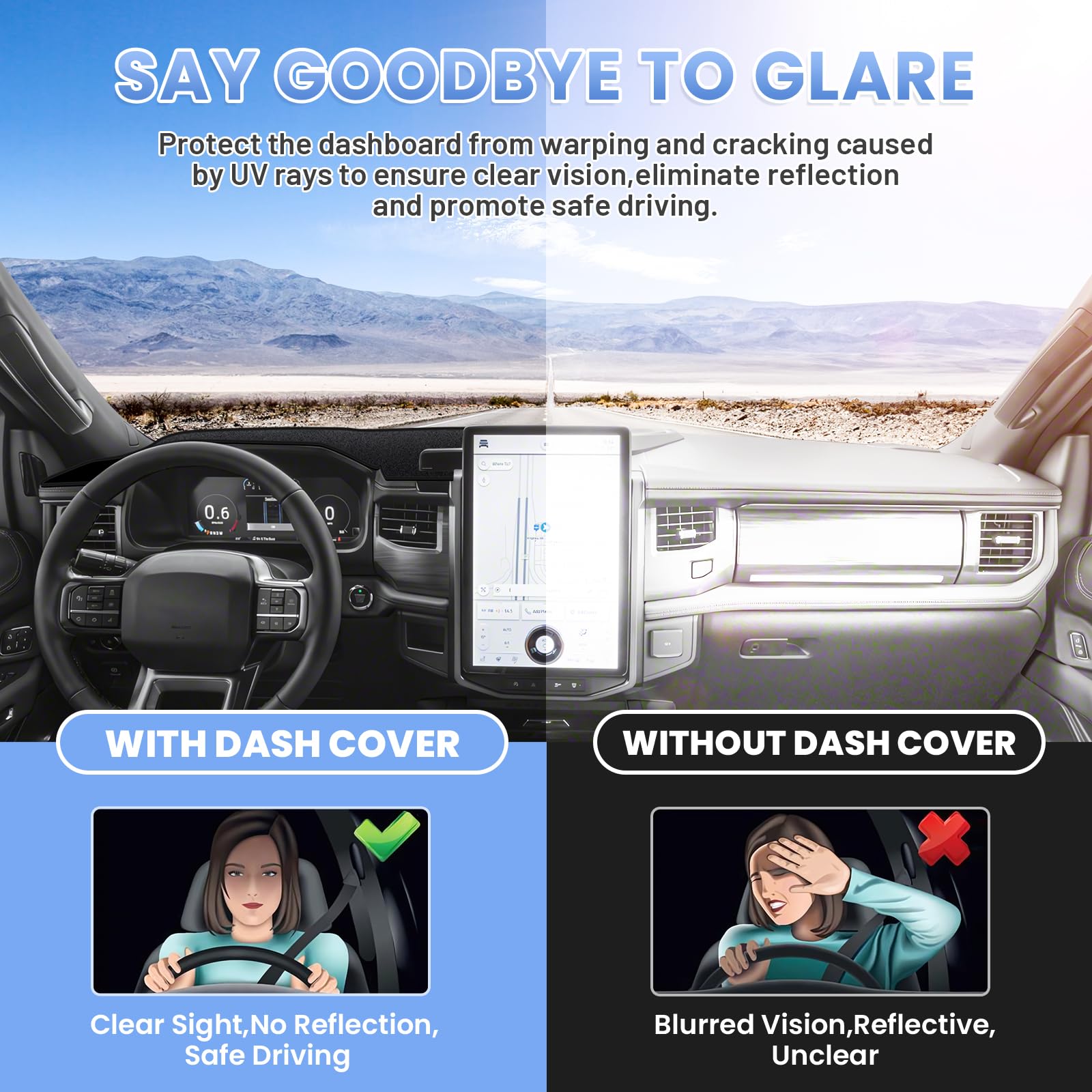 Sunsdrew Dash Cover For 2022-2025 Ford F-150 Lightning Dashboard Cover Mat Accessories Suede Dash Mat F150 Lightning Nonslip Pro