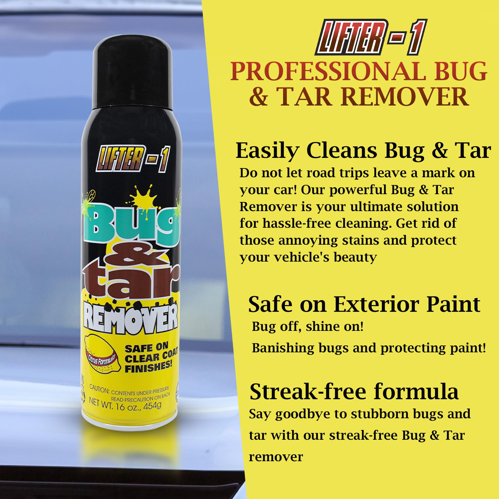 Lifter-1 Bug And Tar Remover For Cars, Trucks, Rvs, And Suvs, Fresh Citrus Spray For Stuck On Grime, Clean Auto Detailing Access