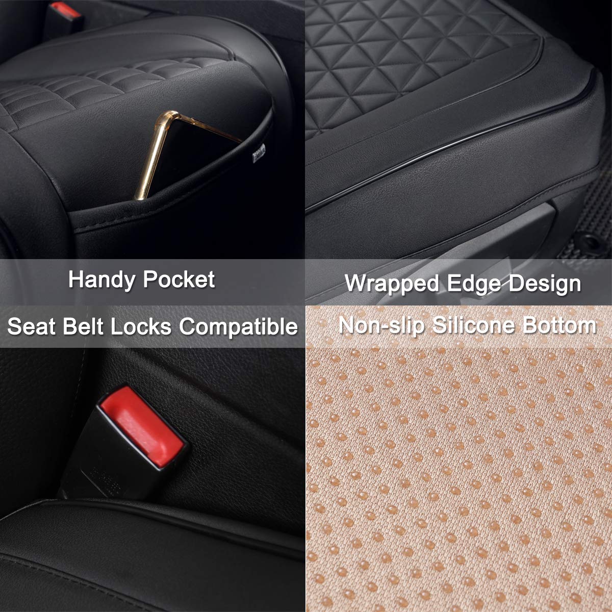 Black Panther 1 Pair Luxury Faux Leather Car Seat Covers Front Bottom Seat Cushion Covers, Anti-Slip And Wrap Around The Bottom,