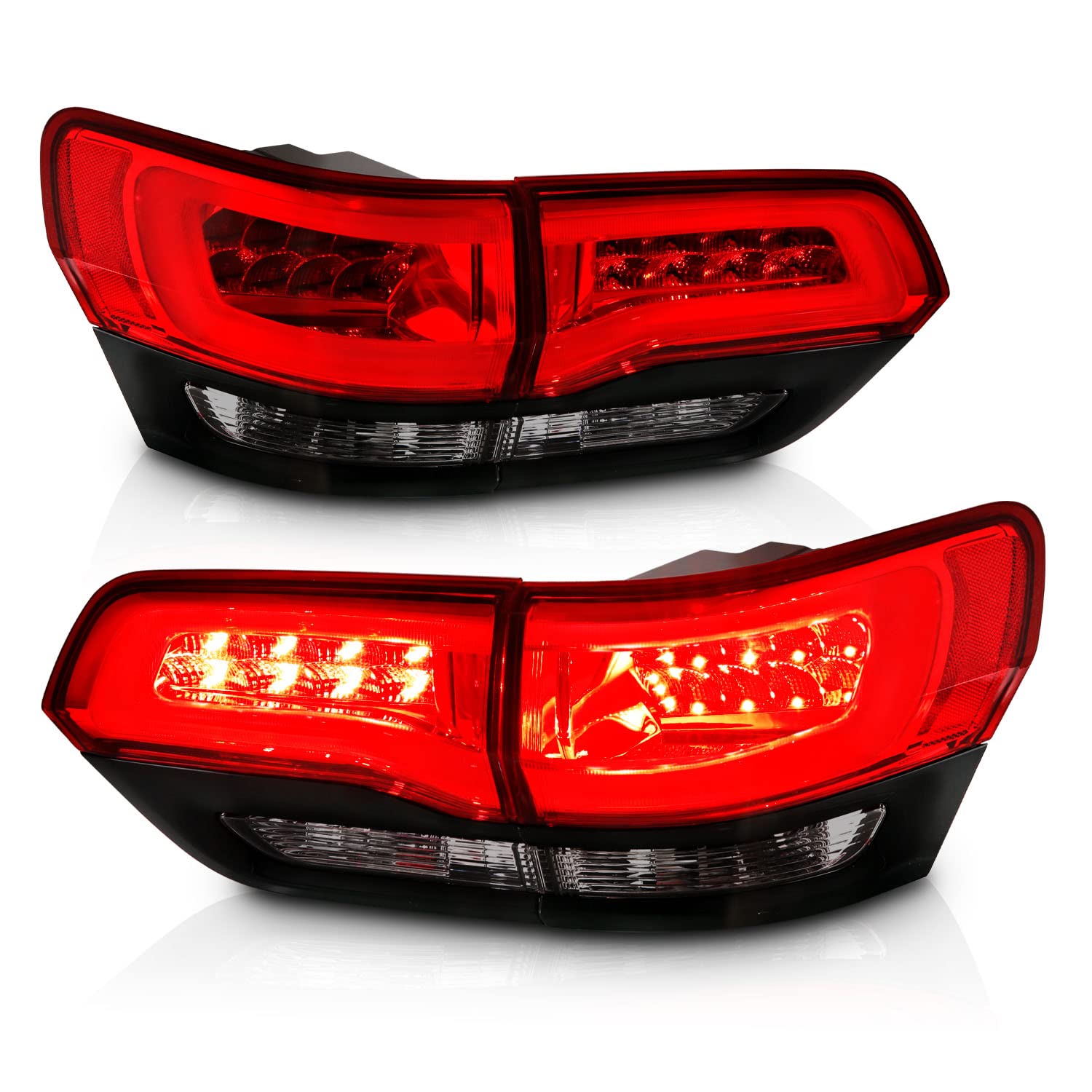 Amerilite Red/Smoke/Black Led Bar Led Brake Turn Signal Tail Lights Set For 2014-2017 Jeep Grand Cherokee (4 Pcs) - Passenger And Driver Side