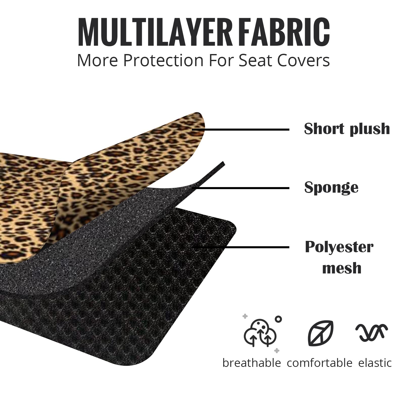 Autofan Leopard Car Seat Covers Full Set With Steering Wheel Cover 2 Seat Belt Pads, Cheetah Print Seat Covers For Cars For Wome