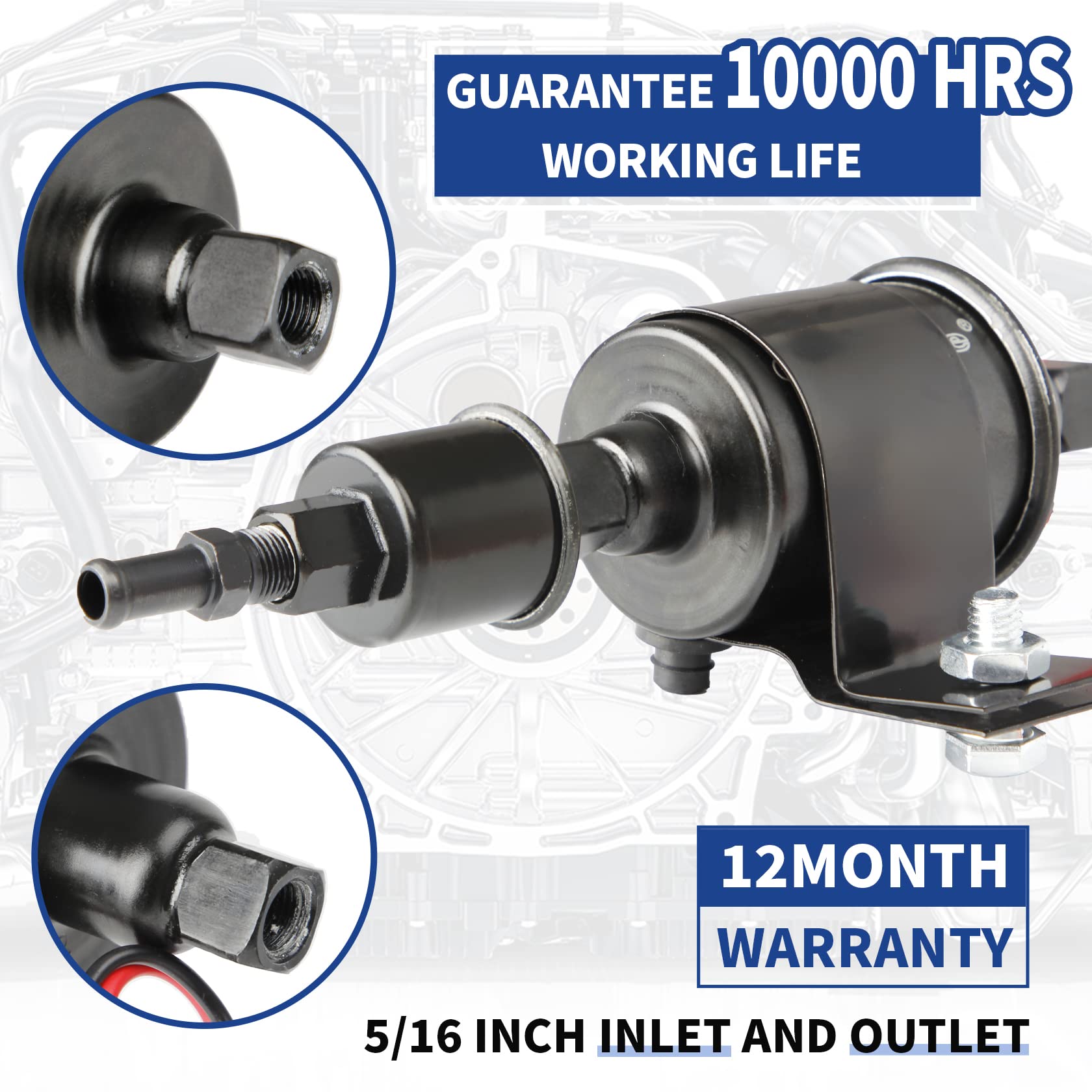 Carbole Universal Micro Electric Fuel Pump Inline Low Pressure Pump E8012S 12V, 5-9 Psi,30 Gph,5/16 Inch