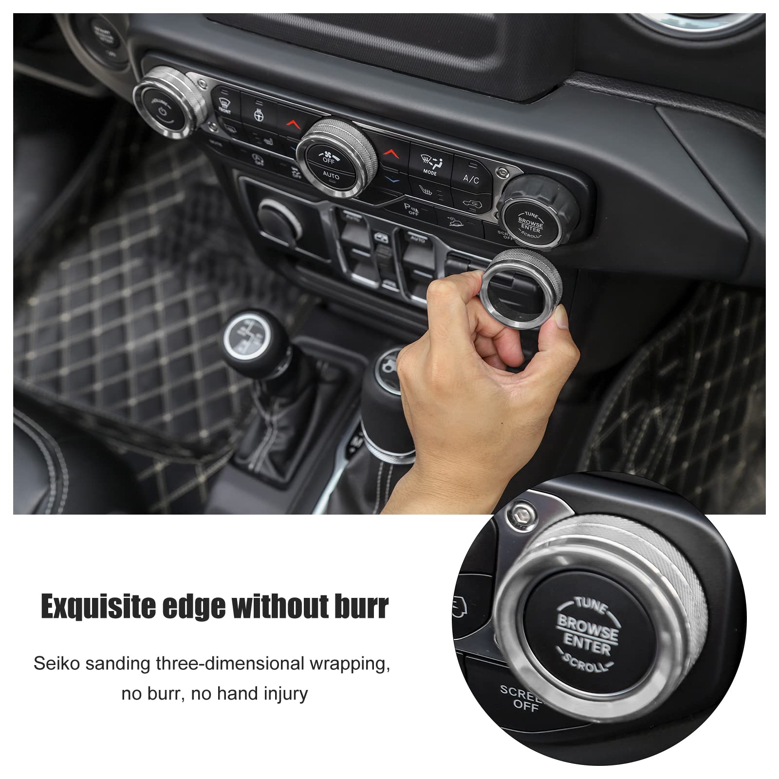 Voodonala Air Conditioner Headlight Switch Knob Trim For 2018-2021 Jeep Wrangler Jl Jlu Gladiator Jt,Aluminum Alloy 4Pcs(Only Fit Thin Silver)…