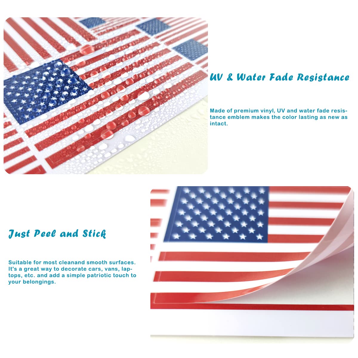 QQSD US American Flag Sticker USA Decal in Multiple Sizes, 3 Pack, 11.7 x 8.3 Inches