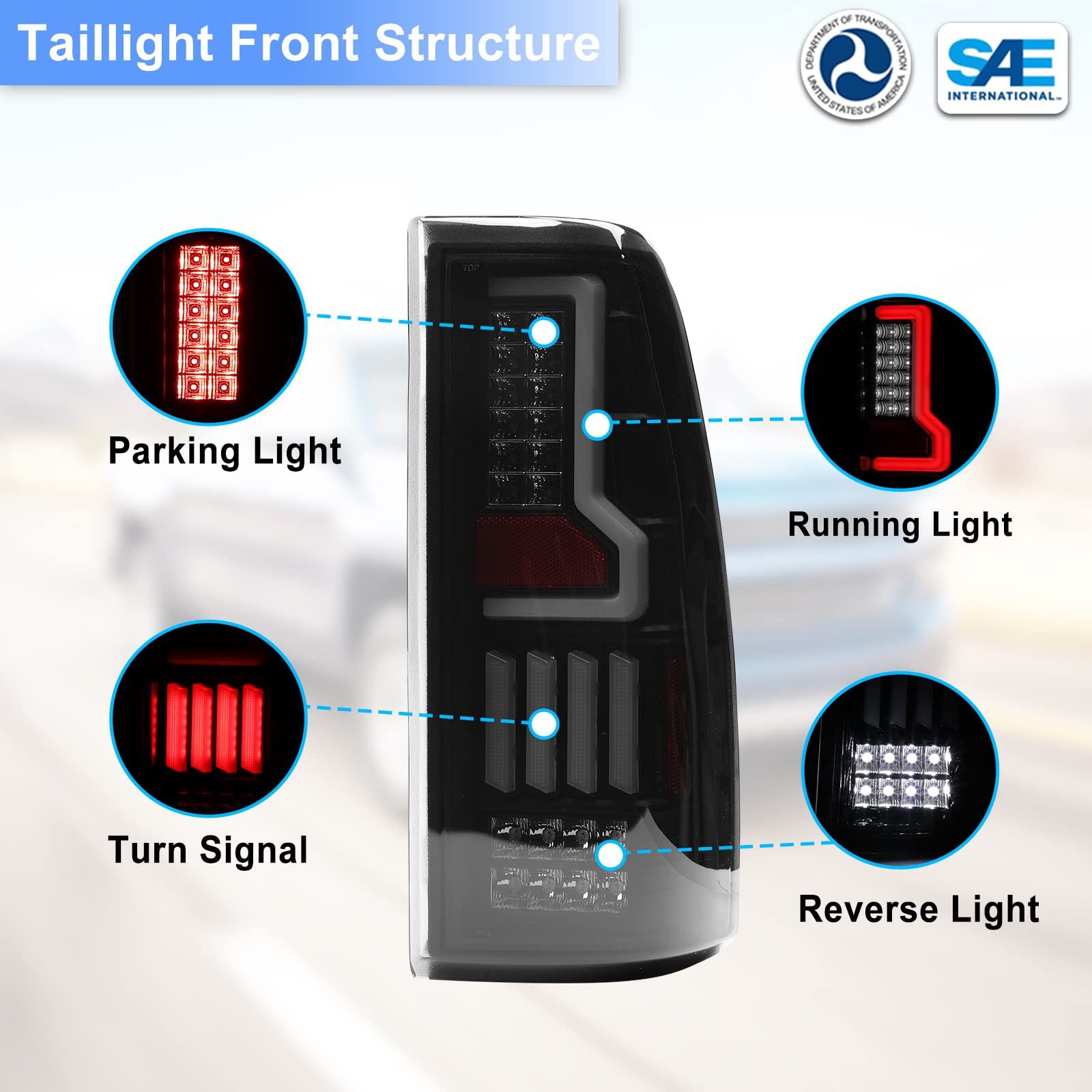 Roxx Full Led Tail Lights For 1999-2006 Chevrolet Silverado 1999-2003 Gmc Sierra, Tail Rear Lamps Replacement W/Running Light, Turn Signal, Brake And Reverse Lights Driver And Passenger Side