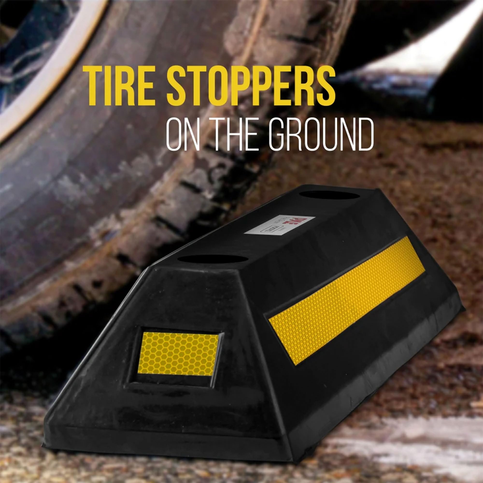 Pyle 2-Pack Heavy Duty Rubber Wheel Stops For Garage Parking - Durable, High-Visibility Tire Blocks For Cars, Trucks, Vans, Rvs,