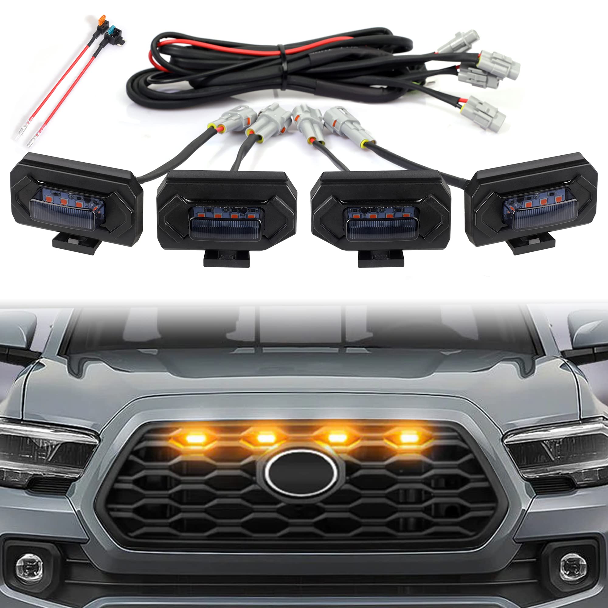 Seven Sparta Upgraded 4 Pcs Grill Lights Compatible With 2020-2023 Toyota Tacoma Off Road & Sport Oem Grille Aftermarket Grille 