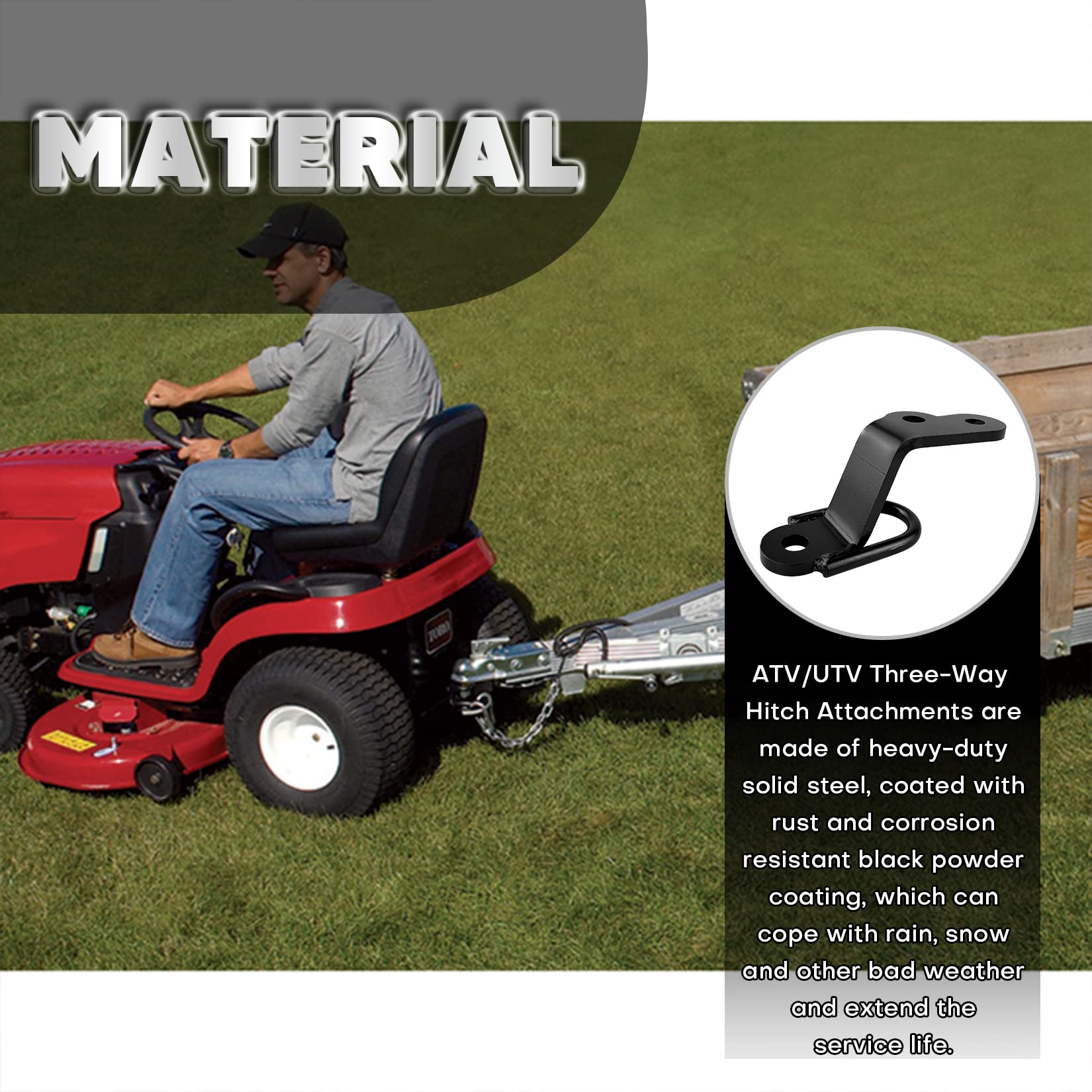 Vonlx Three-Way Hitch Attachments Fit For Atv/Utv Type Trailers Universal 3-Way Hitch Atv Attachment