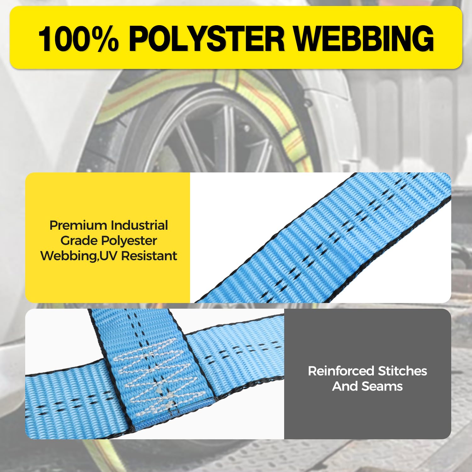 Autofonder 2Pc Tow Dolly Basket Straps With Flat Hook For 14''-17'' Tires -10,000 Lbs Breaking Strength Tire Bonnet&Tire Net -2