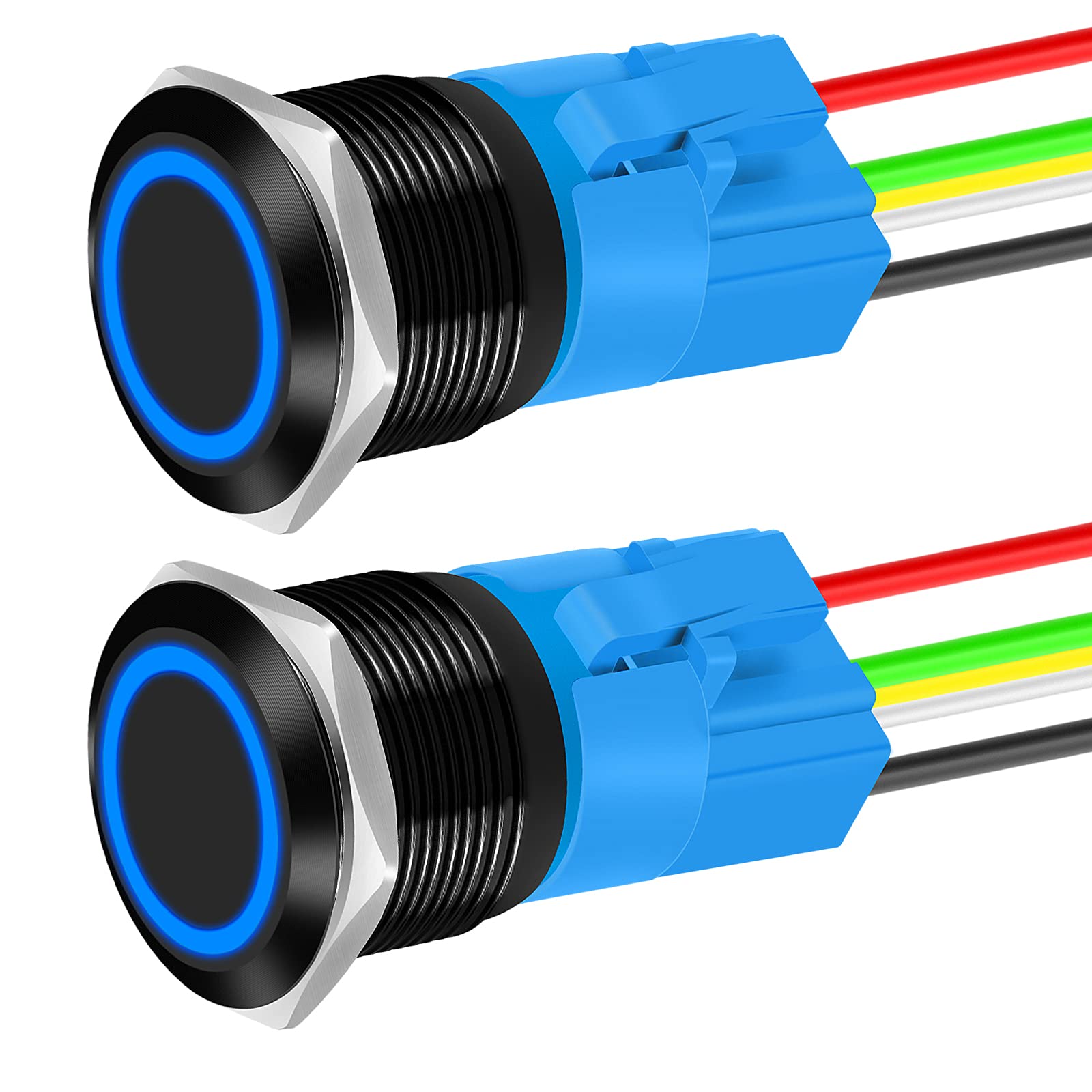 Daiertek 22Mm Latching Push Button Switch 12V Waterproof Blue Led Metal Push Button Switch 12 Volt Dc On Off Spdt Maintained Pus