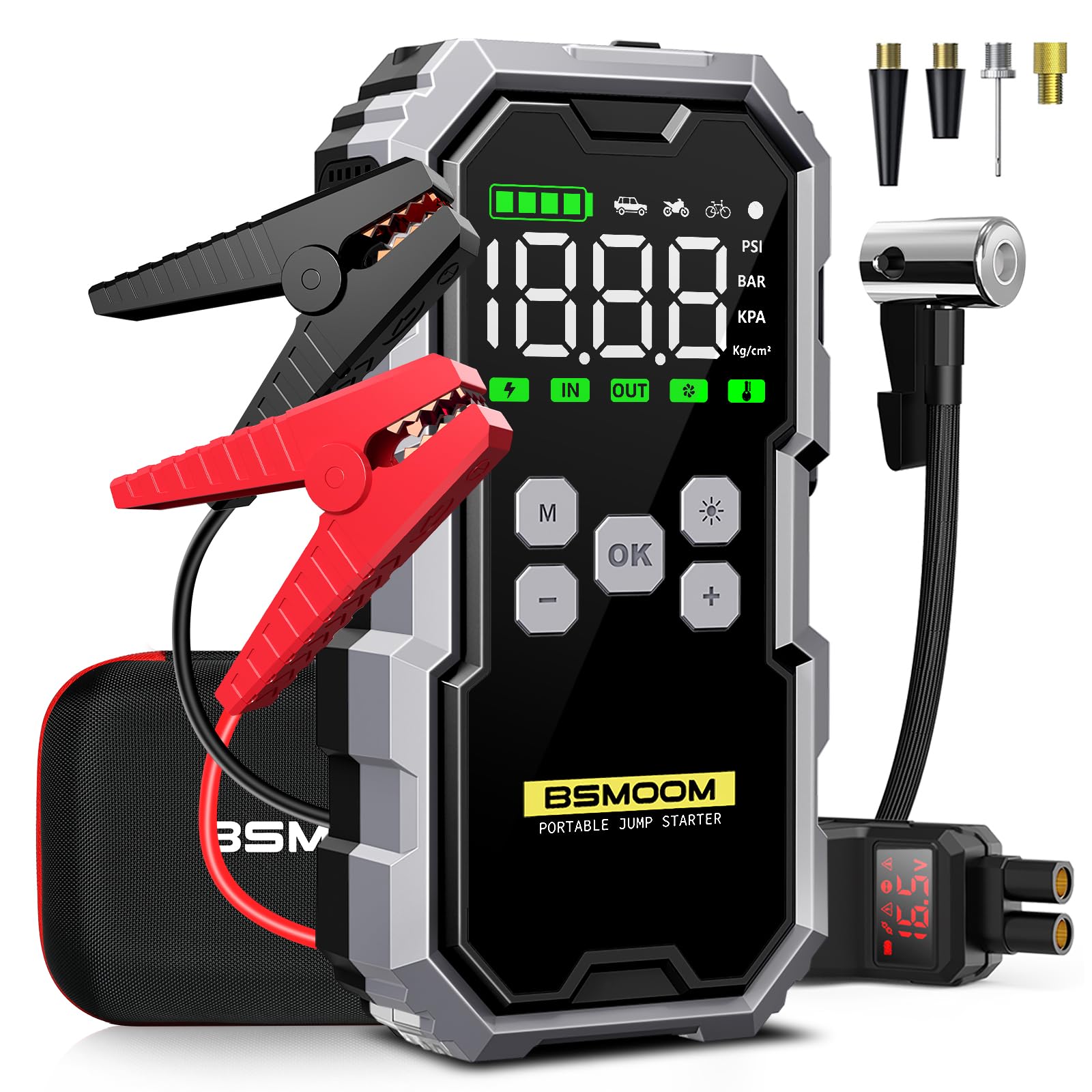 Jump Starter with Air Compressor, 6000A 150PSI Jump Starter Battery Pack (All Gas/10L Diesel), Digital Tire Inflator, with Type-