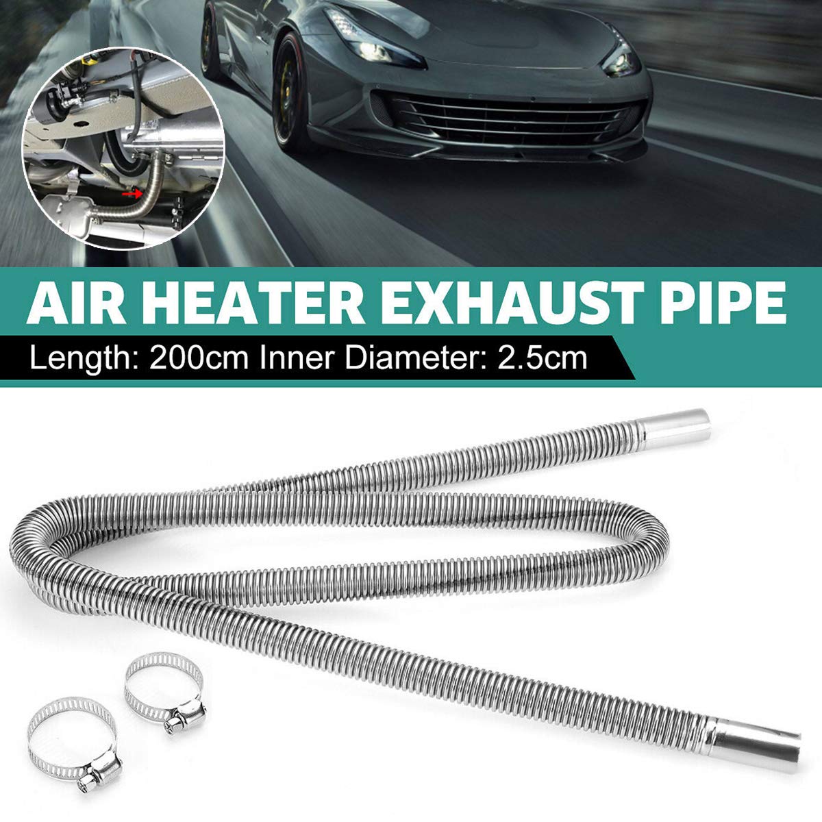 Color Tree 1 Inch Stainless Steel Exhaust Pipe Parking Air Heater Fuel Tank Diesel Gas Vent Hose Length 78 Inch