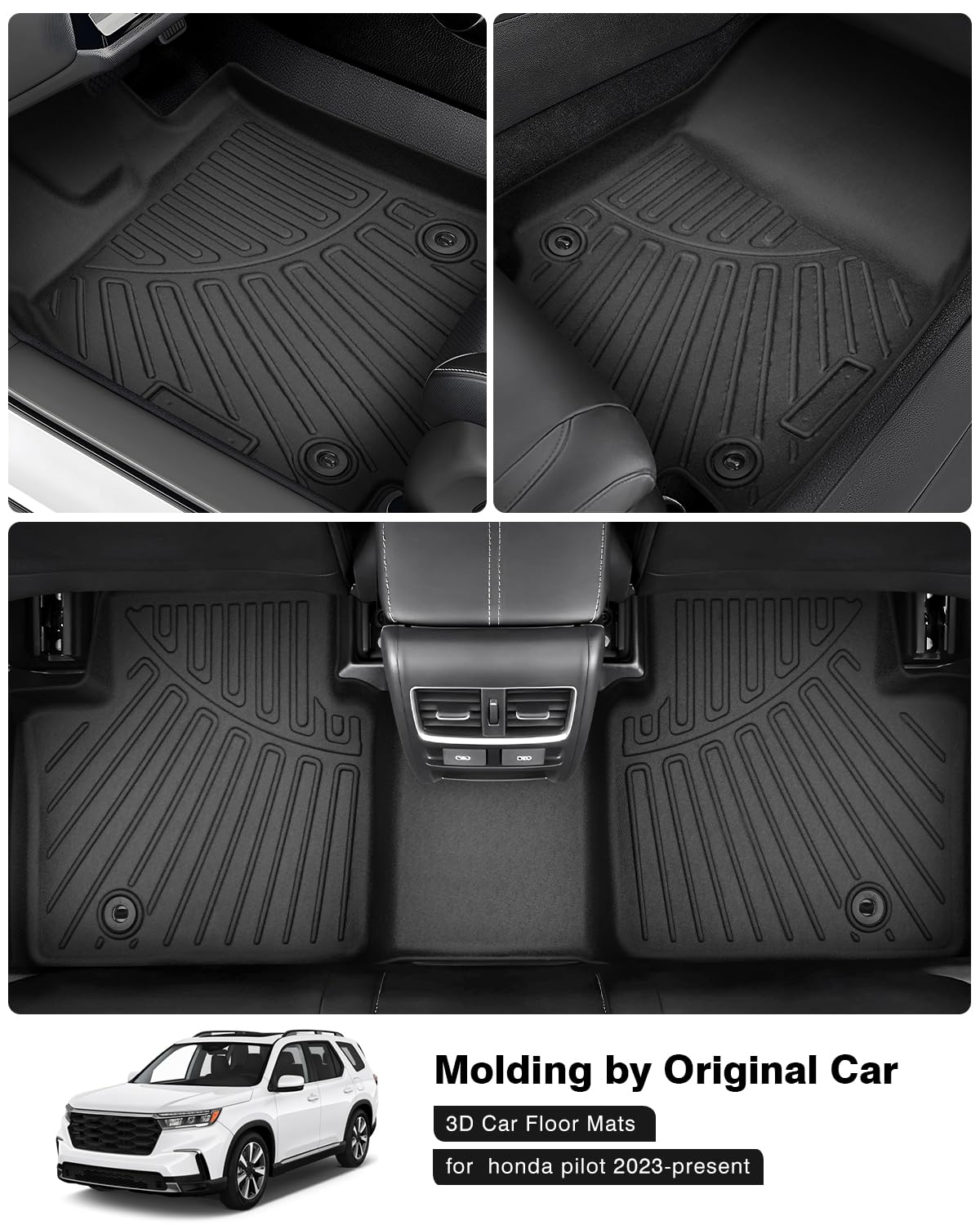 Powerty Floor Mats For 2023 2024 2025 Honda Pilot Accessories All Weather Floor Liner 3D Tpe 3 Row Floor Mat Heavy-Duty Floor Li