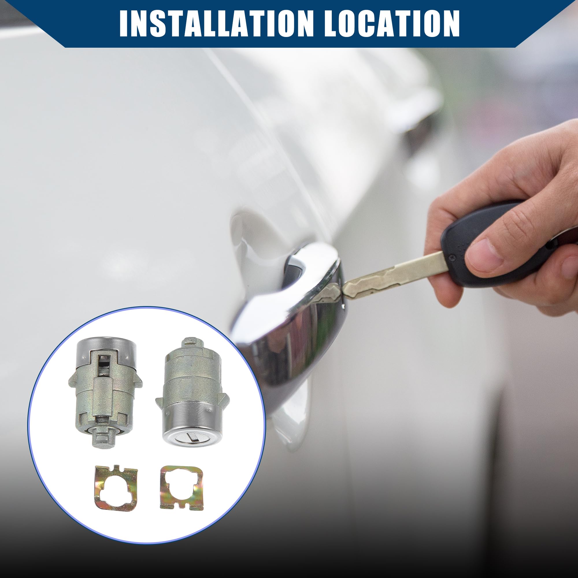 Hihaha Front Left Right Door Lock Cylinder With Keys Install Hardware For Chevy Silverado Tahoe Suburban/Passenger Driver Side Door Lock Tumbler/Metal / 1 Set/Silver Tone