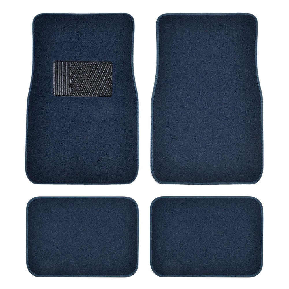 Bdk Premium 4Pc Set Of Carpet Car Floor Mats With Vinyl Safety Heel Pad For Car, Truck, Suv, Coupe Sedan, Blue (Mt-100-Bl)