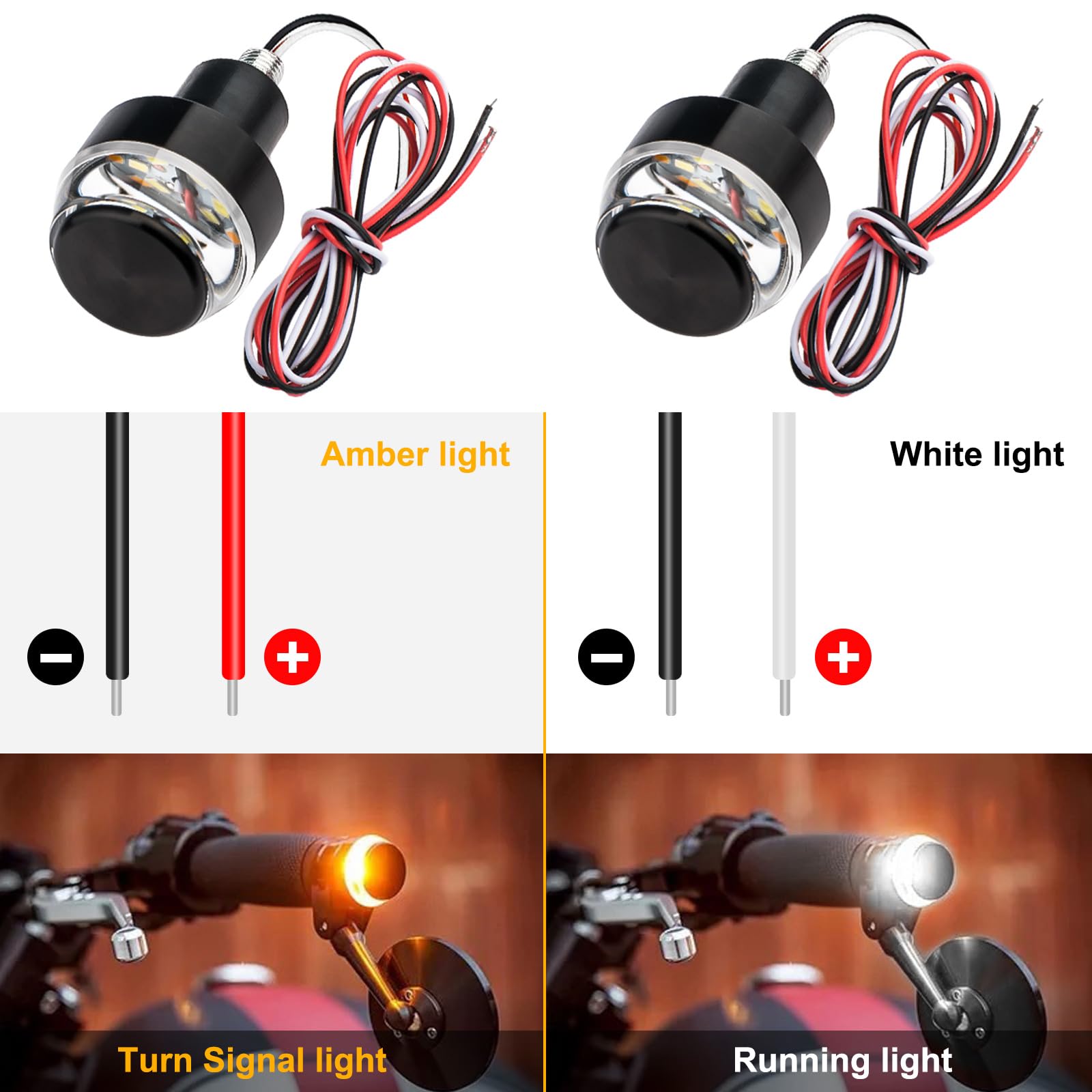 2PCS Motorcycle Turn Signal Light, 12 LEDs Turn Signal Indicator Lamp, Amber/White Front Handlebar End Light, Waterproof Blinker Strobe Light, for 12V Universal Scooter Sportster Cruiser Motorbike