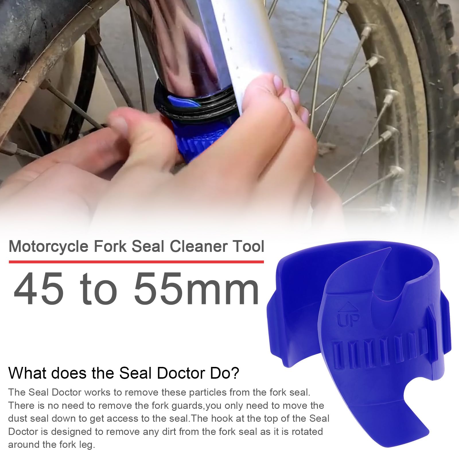 Windance Motorcycle Fork Seal Saver Cleaner,Front Fork Seal Clean Tool, Shock Repairing Absorber Tool 45mm-55mm (Blue)