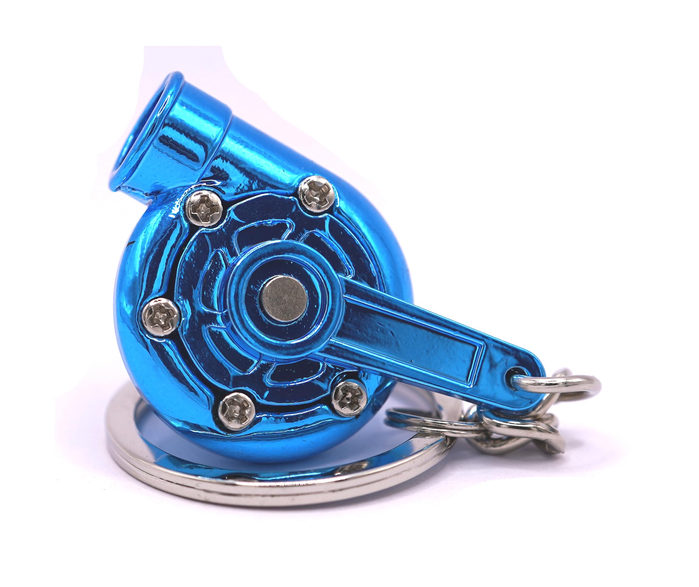 Gt//Rotors Turbo Keychain Metal Spinning Turbocharger Automotive Mini Car Part Keychain Key Ring (Blue Chrome Turbo)
