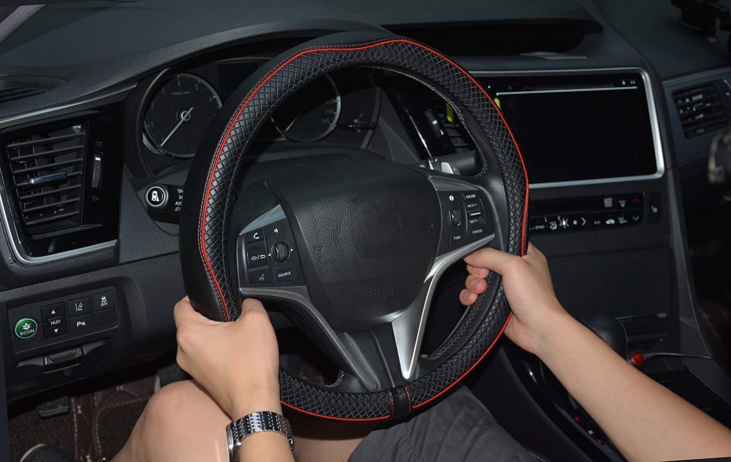 Rueesh Microfiber Leather Car Steering Wheel Cover, Soft Padding, Durable, No Smell, Universal 15 Inch Steering Cover, Anti-Slip