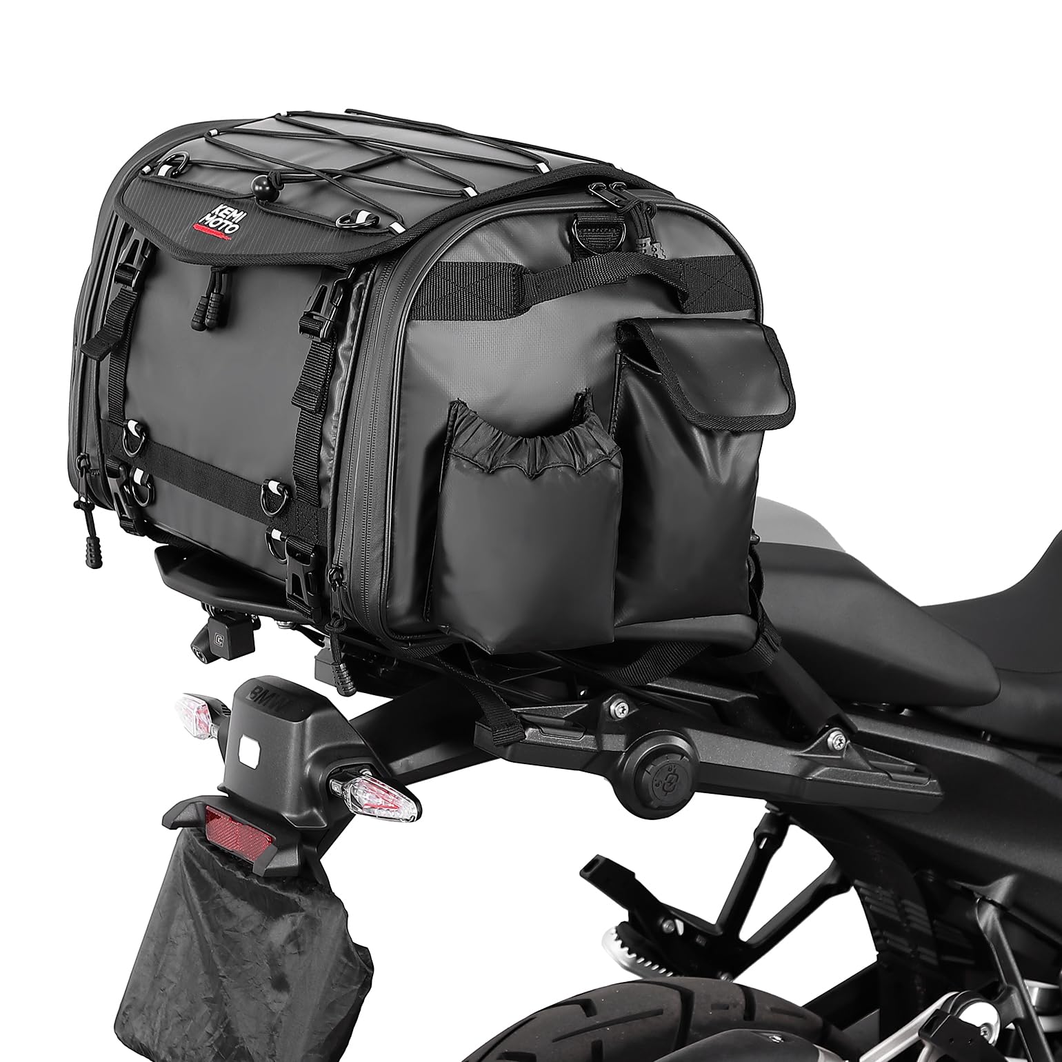 KEMIMOTO Motorcycle Tail Bag, Dual Use Motorcycle Rear Seat Bag with Waterproof Rain Cover, 45L Expandable Motorbike Helmet Bag 