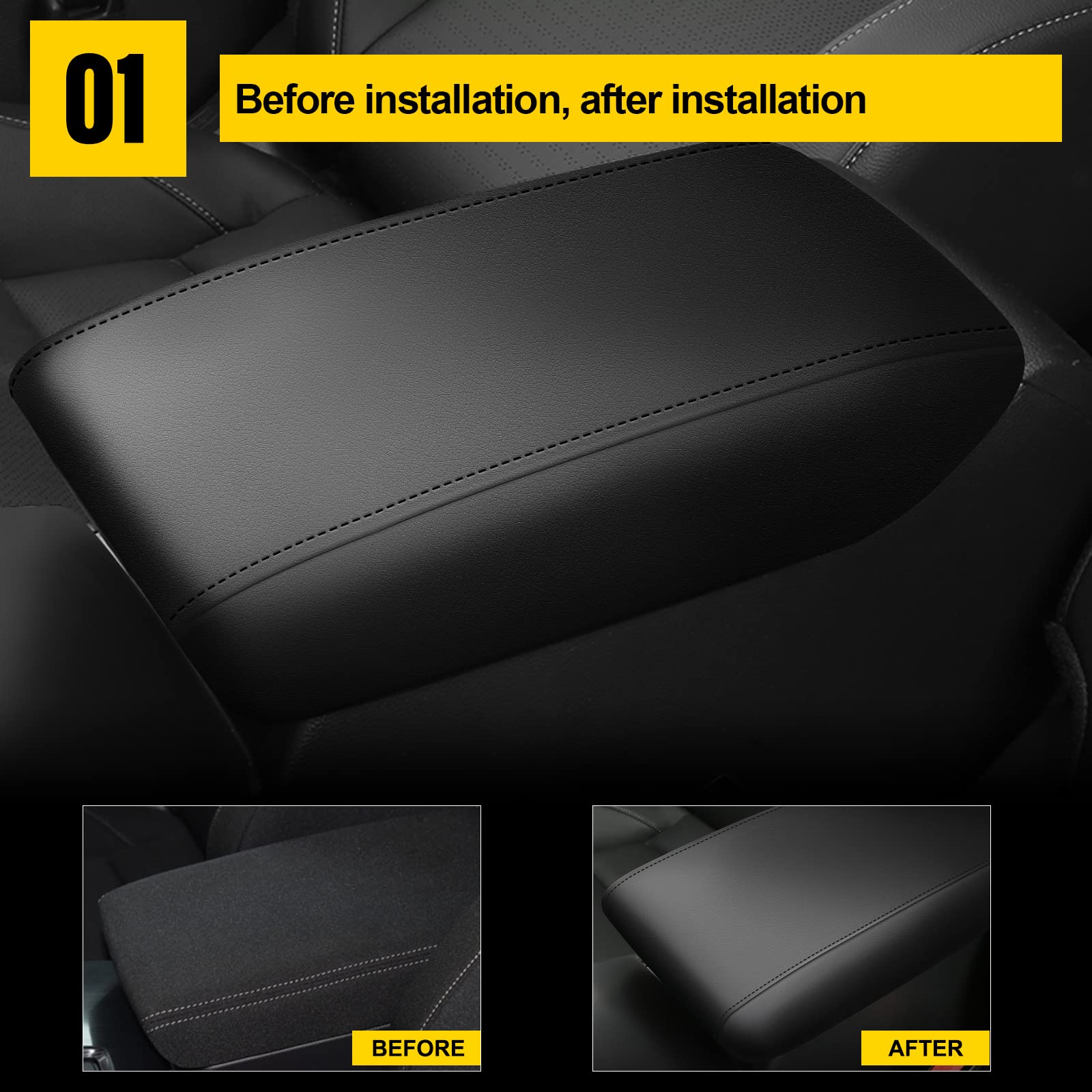 Aomsazto Armrest Cover For Civic Honda 2012-2015 Black Center Console Pad For Civic