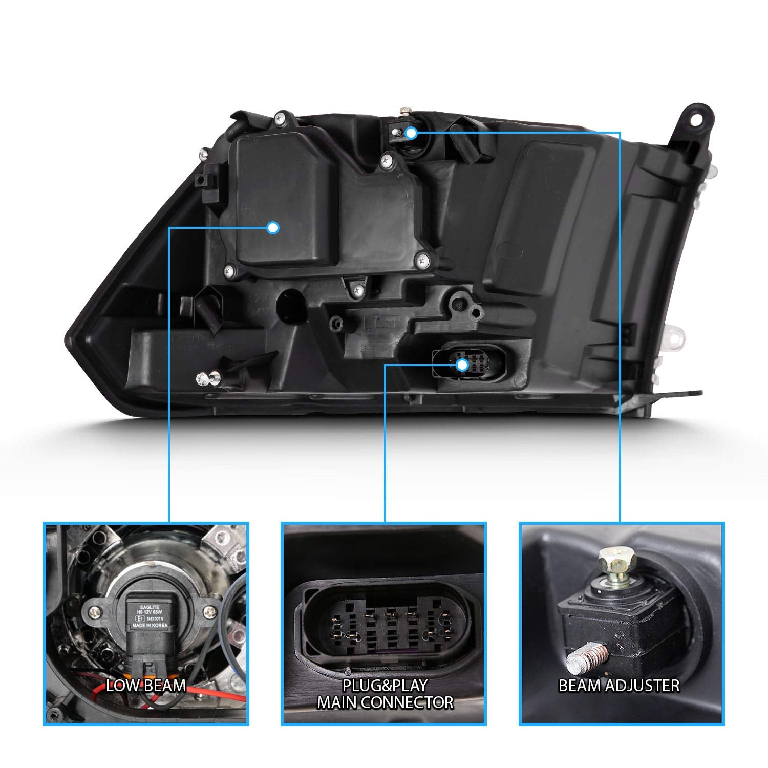 Amerilite For 2009-2018 Dodge Ram 1500 2500 3500 Truck Dual/Quad Projector Models Switchback Led Tube Chrome Replacement Project