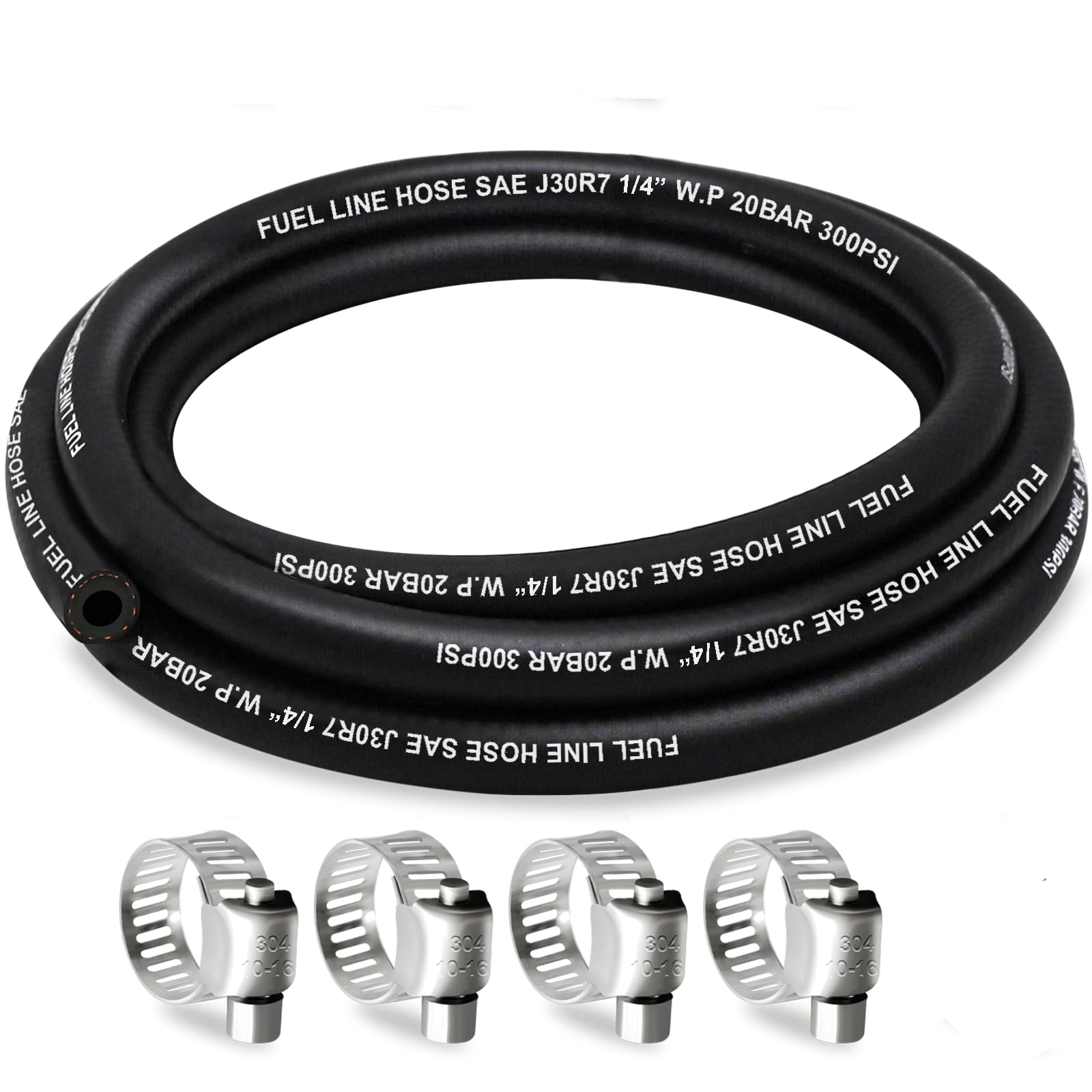 Housun Fuel Line 1/4 Inch Id, Fuel Hose 5Ft, J30R7 Fuel Line Hose Nbr With 4 Clamps.