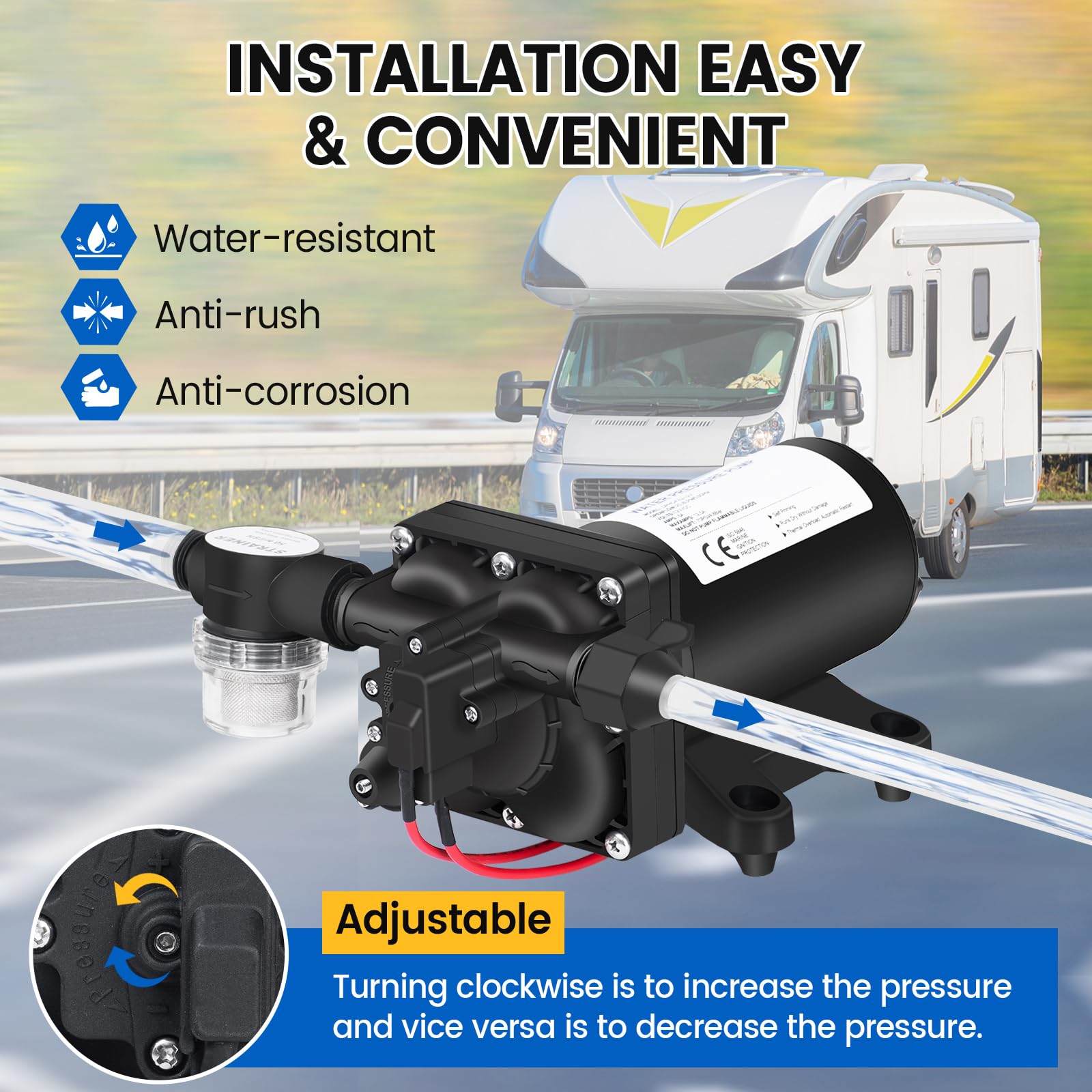 Eco-Worthy Rv Fresh 12V Water Pump With Pressure Switch 5.5Gpm 70Psi, 12 Volt Water Transfer Pressure Pump, Washdown Sprayer Dia