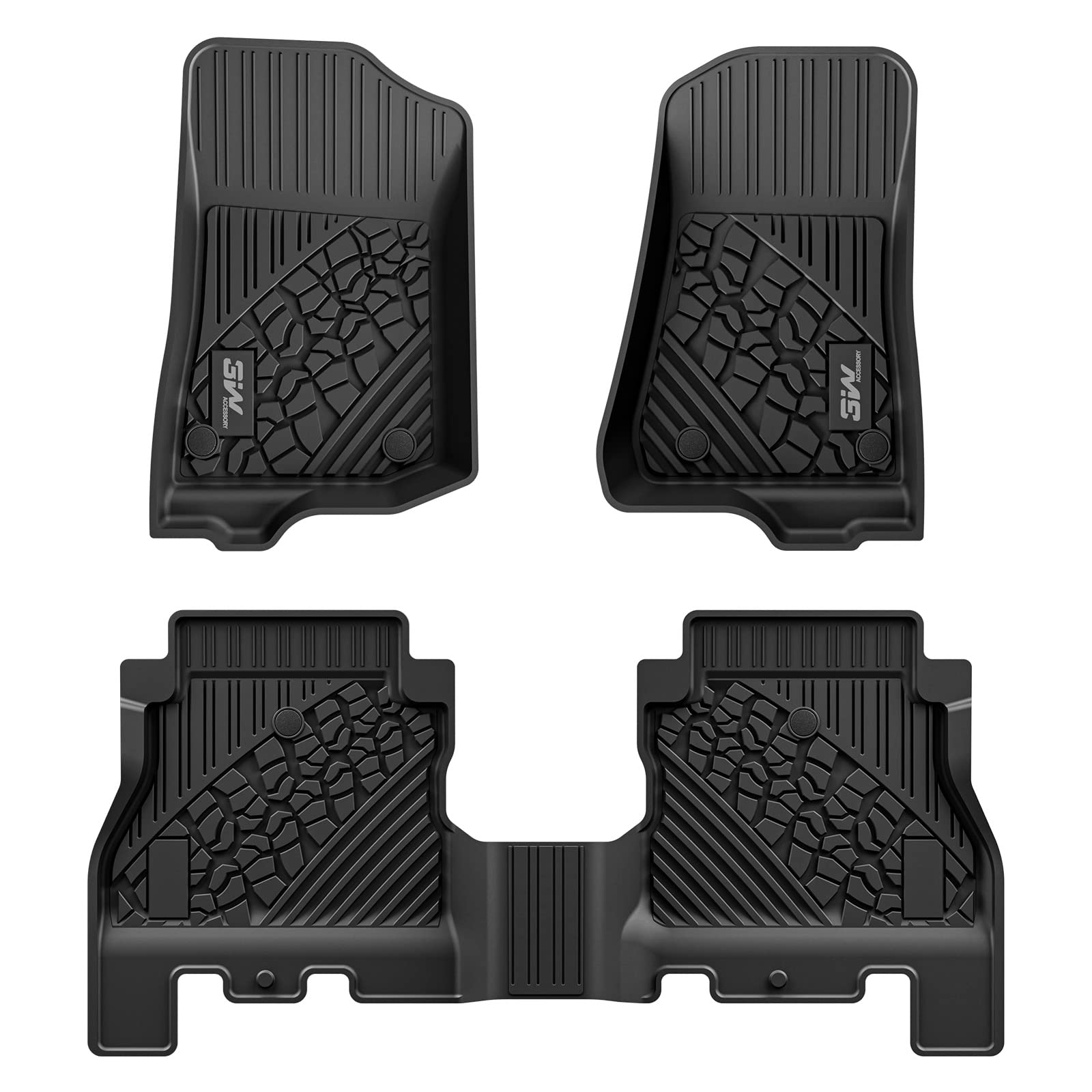 3W Floor Mats Compatible for Jeep Wrangler JL 2018-2024 2025 Unlimited 4-Door Sahara Willys Rubicon(Non JK or 4XE) All-Weather T