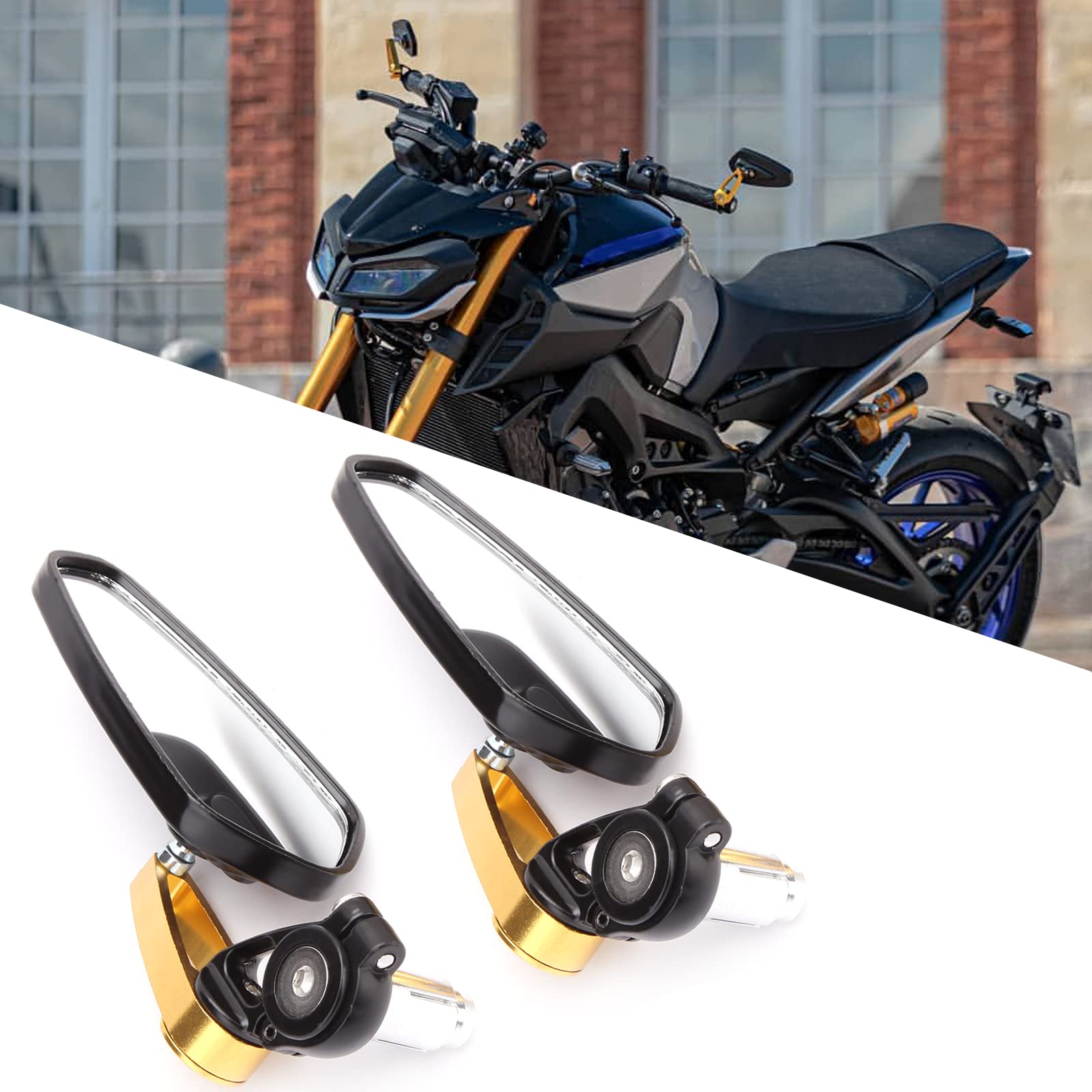 Universal Black Motorcycle Billet Aluminum 7/8 22 Bar End Side Rearview Mirrors (Gold)