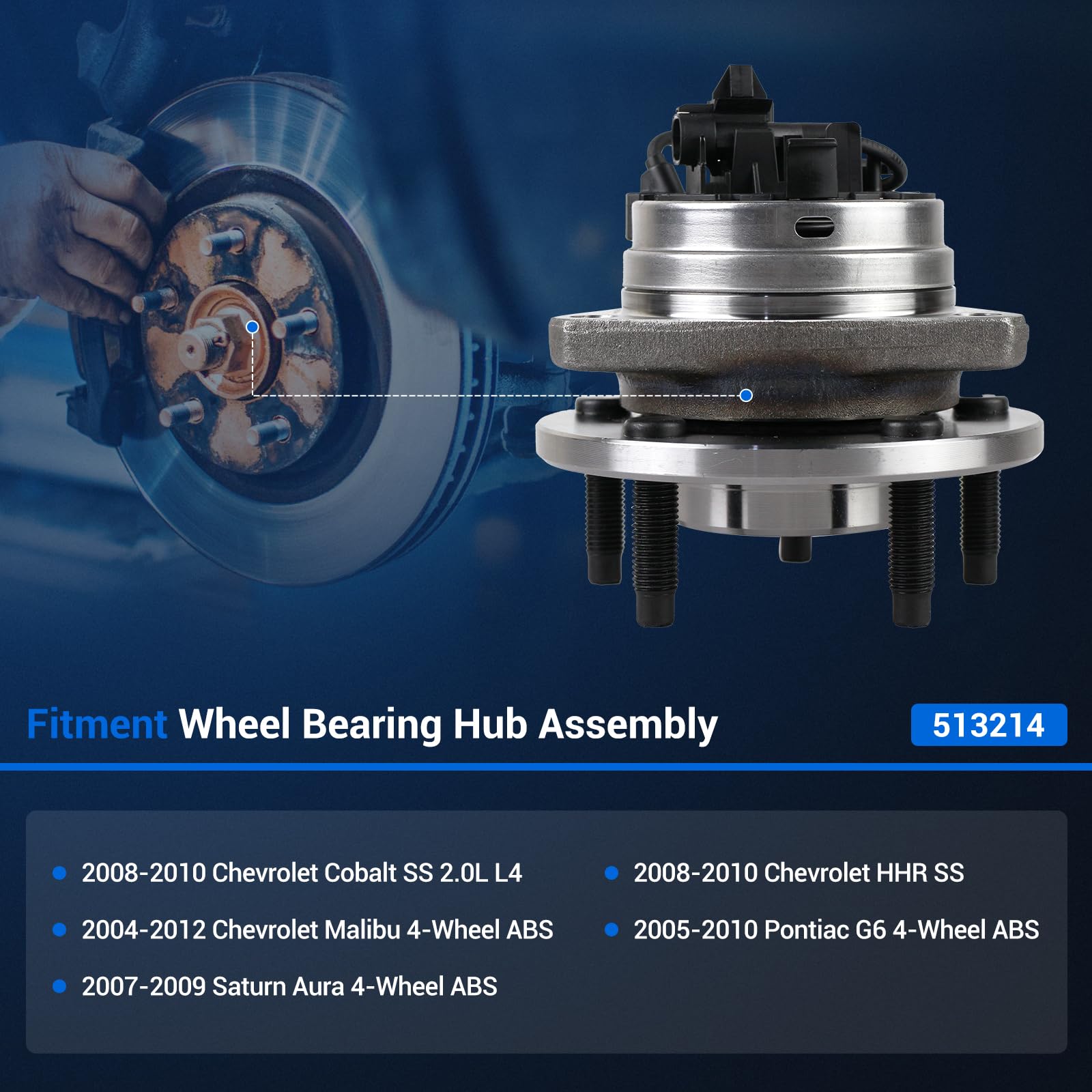 Autoround 513214 Front Wheel Bearing Hub Assembly Fit For Chevy Malibu 04-12, Cobalt/Hhr 08-10, Pontiac G6 05-10, Saturn Aura 07