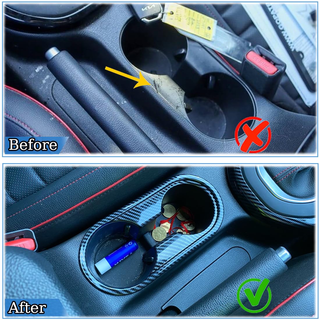 MUXEE for Kia Forte 2019-2024 ABS Carbon Fiber Center Consoles Cup Holder Panel Cover Trim - Sport Upgrade Trims Interior Access