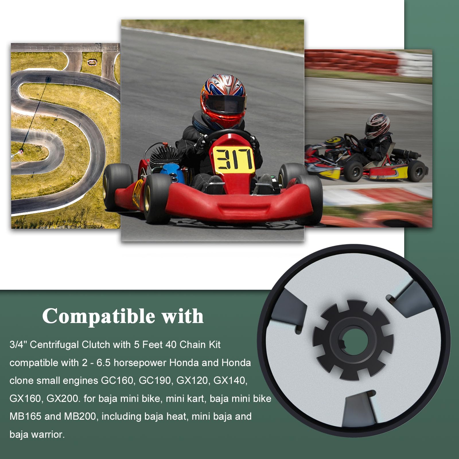 Go Kart Clutch 3/4'' Bore 10 Tooth Predator 212cc Centrifugal Clutches with #40 41 420 Chain for Mini Bike Fun Kart 2-6.5HP GC G